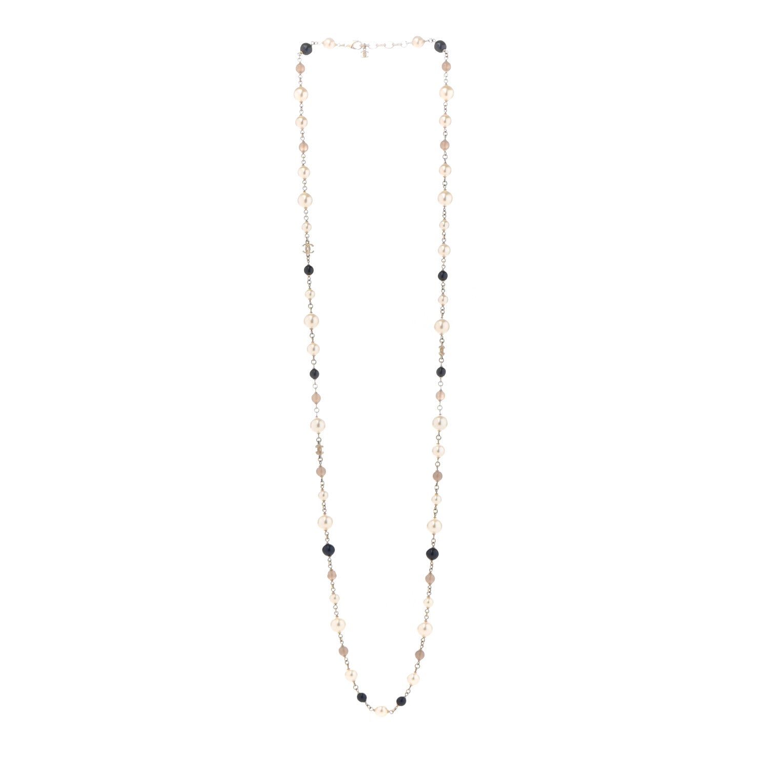 Chanel Pearl Bead Enamel CC Long Necklace Navy Gold 3 of 6