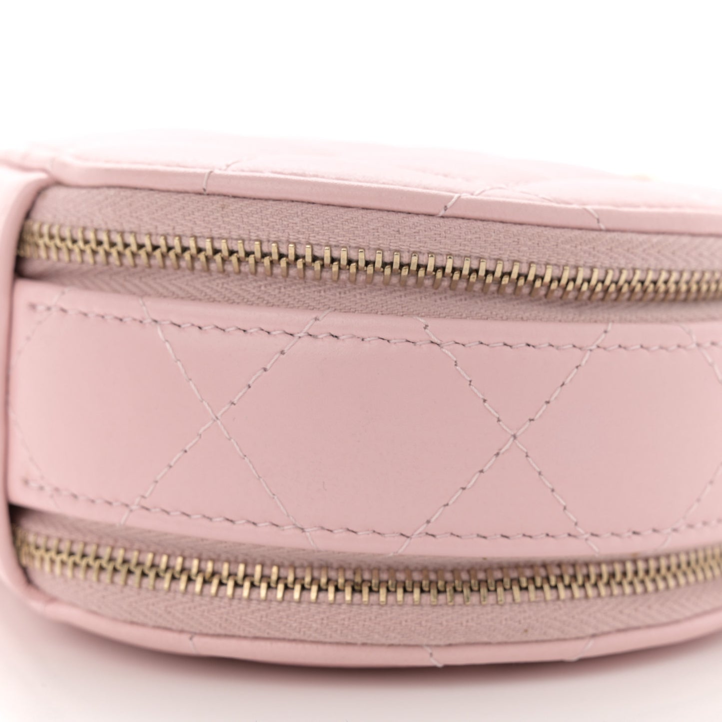 Lambskin Quilted Round Handle With Care Vanity With Chain Pink