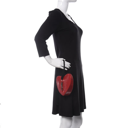Saint Laurent Patent Crocodile Embossed Sac Coeur Heart Shaped Clutch Red 2 of 9