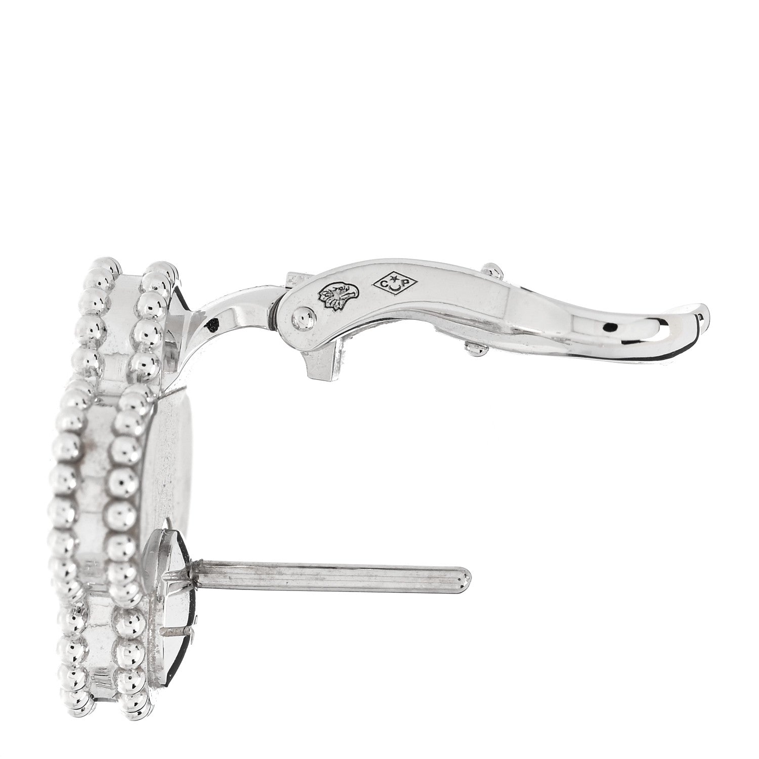 Van Cleef & Arpels 18K White Gold Guilloche Vintage Alhambra Earrings 5 of 6