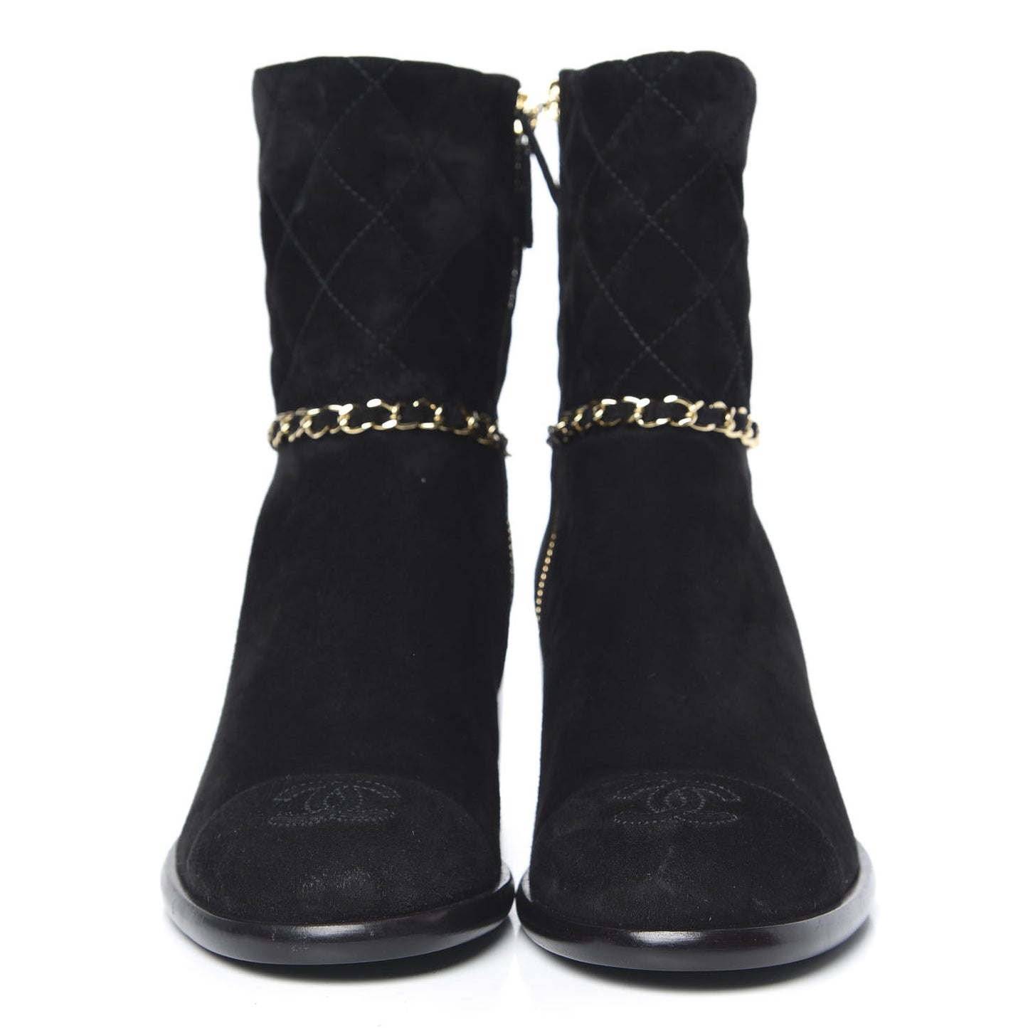 Suede Calfskin Chain CC Cap Toe Short Boots 36.5 Black