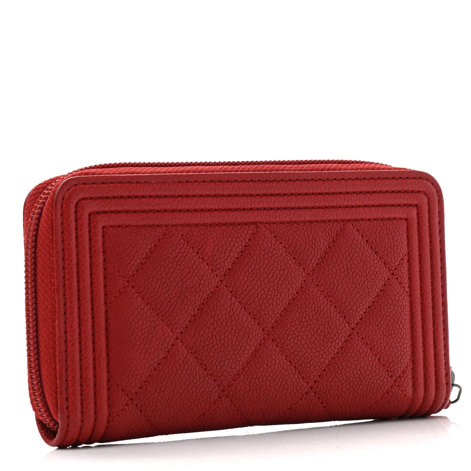 Chanel Caviar Quilted Small Boy Zip Around Wallet Dark Red 3 of 8