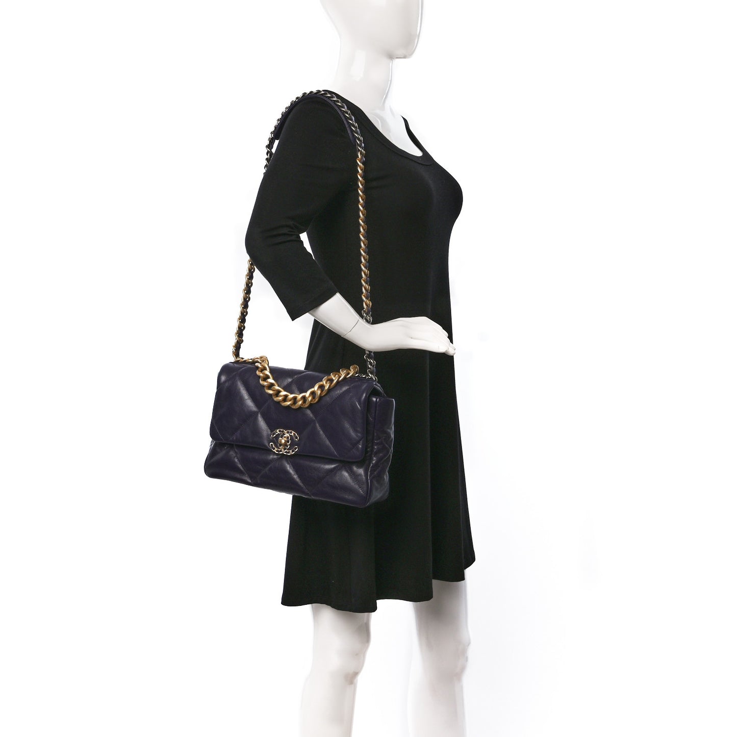 Goatskin Quilted Large Chanel 19 Flap Dark Purple