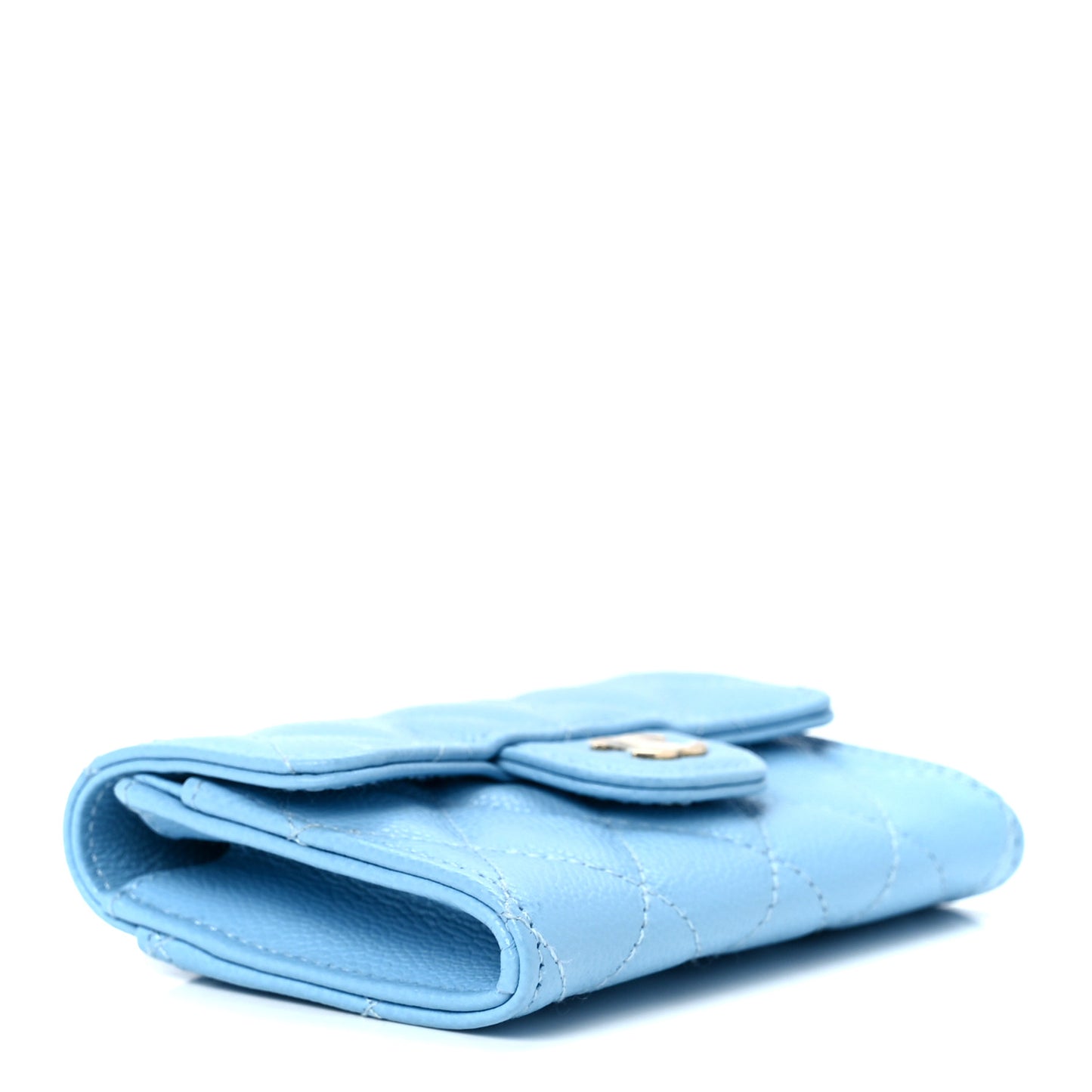 Caviar Quilted Flap Card Holder Wallet Light Blue