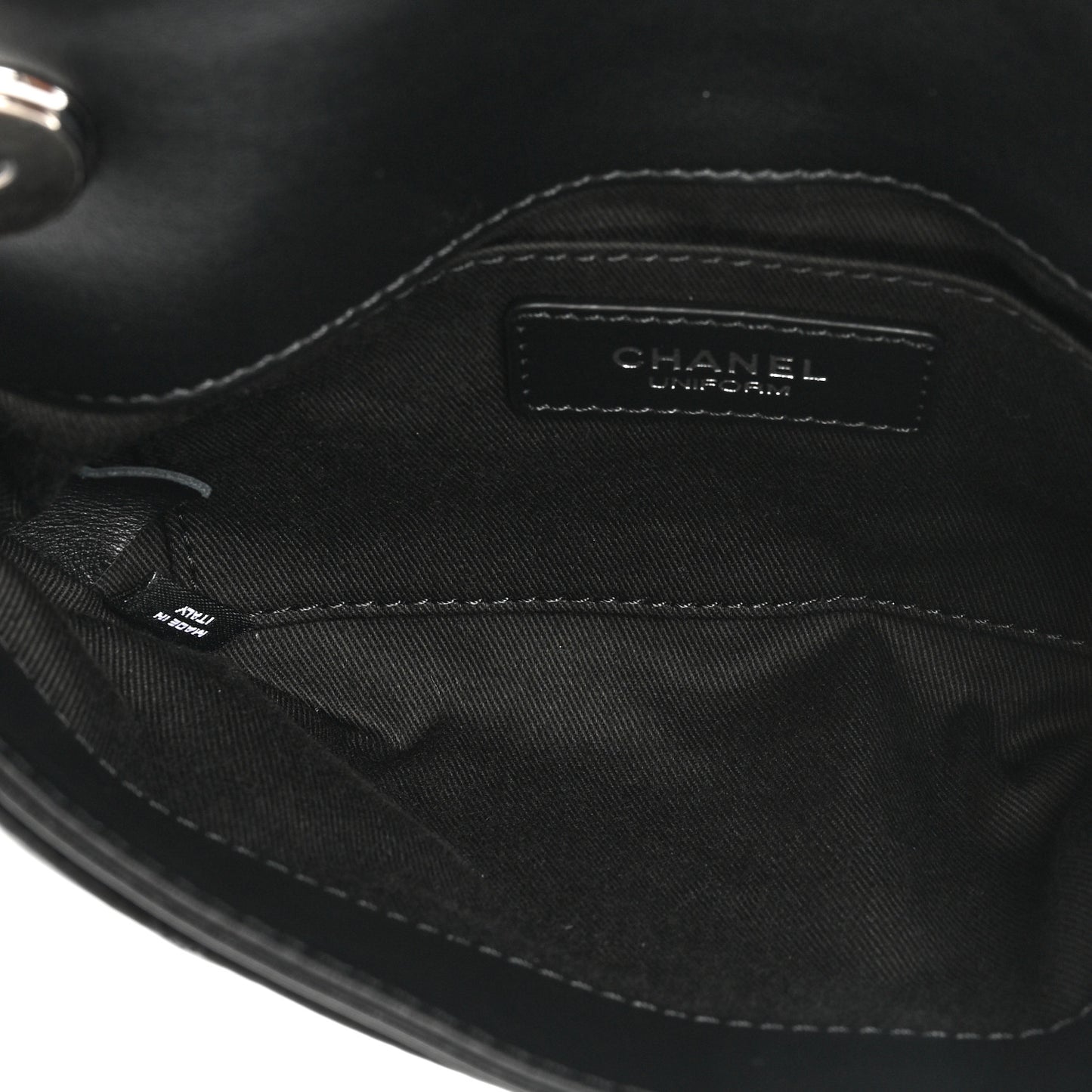 Calfskin Quilted CC Uniform Flap Belt Bag Black