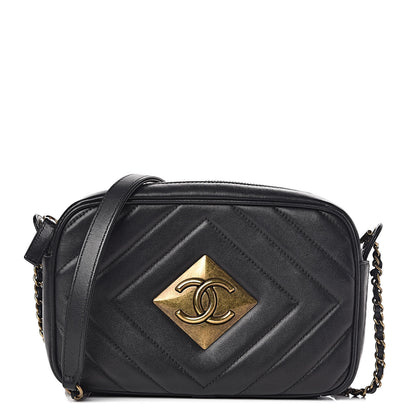 Chanel Lambskin Chevron Quilted Pyramid CC Camera Case Black 1 of 15