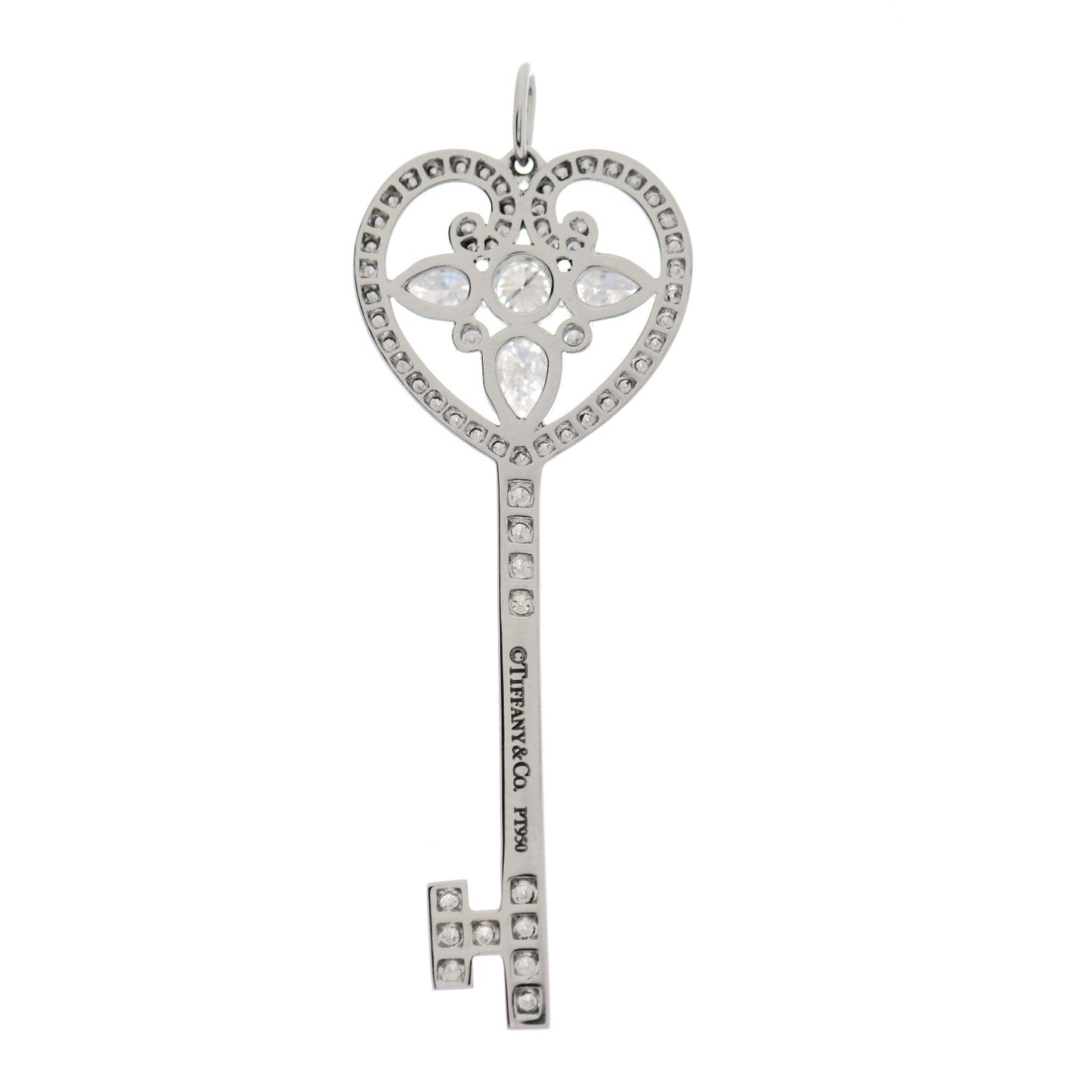 Platinum Diamond Ornate Heart Key Pendant