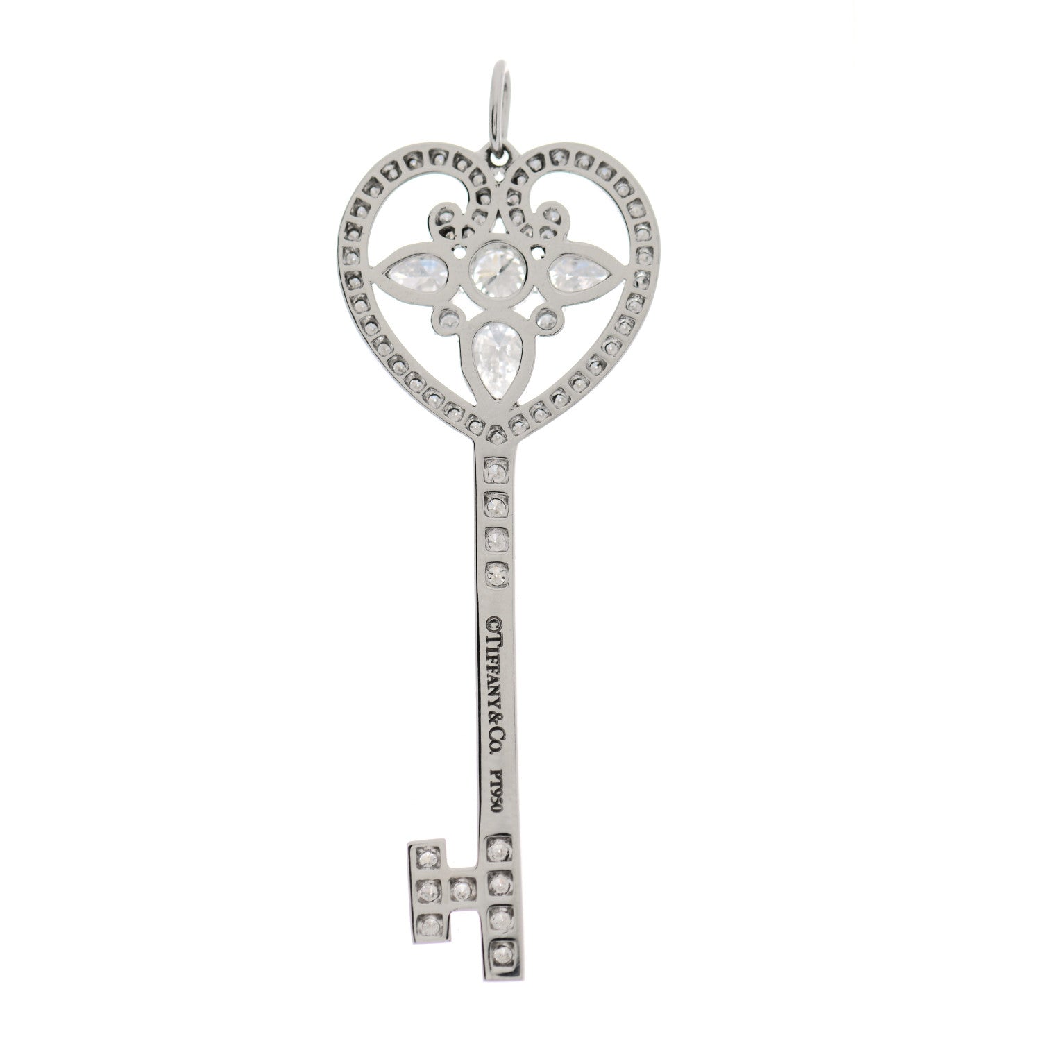Tiffany Platinum Diamond Ornate Heart Key Pendant 3 of 5