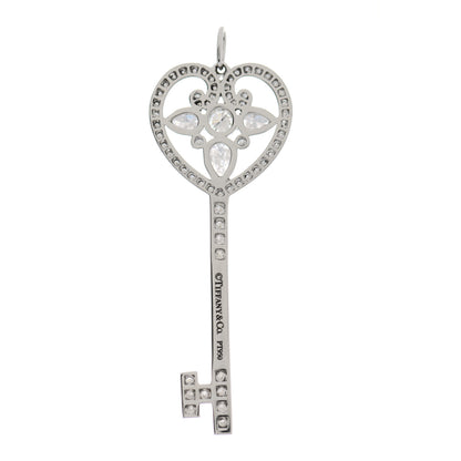 Tiffany Platinum Diamond Ornate Heart Key Pendant 3 of 5