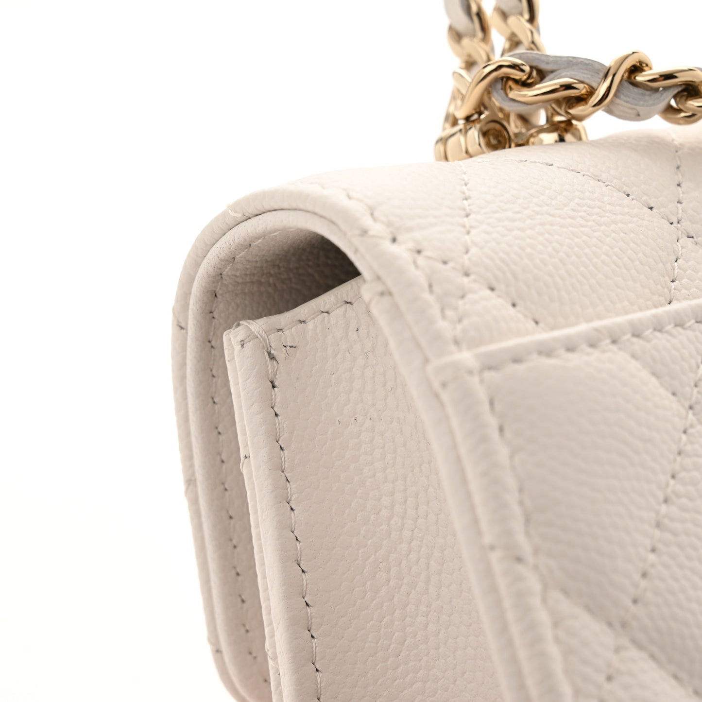 Caviar Quilted Chain Match Top Handle Phone Holder With Chain White