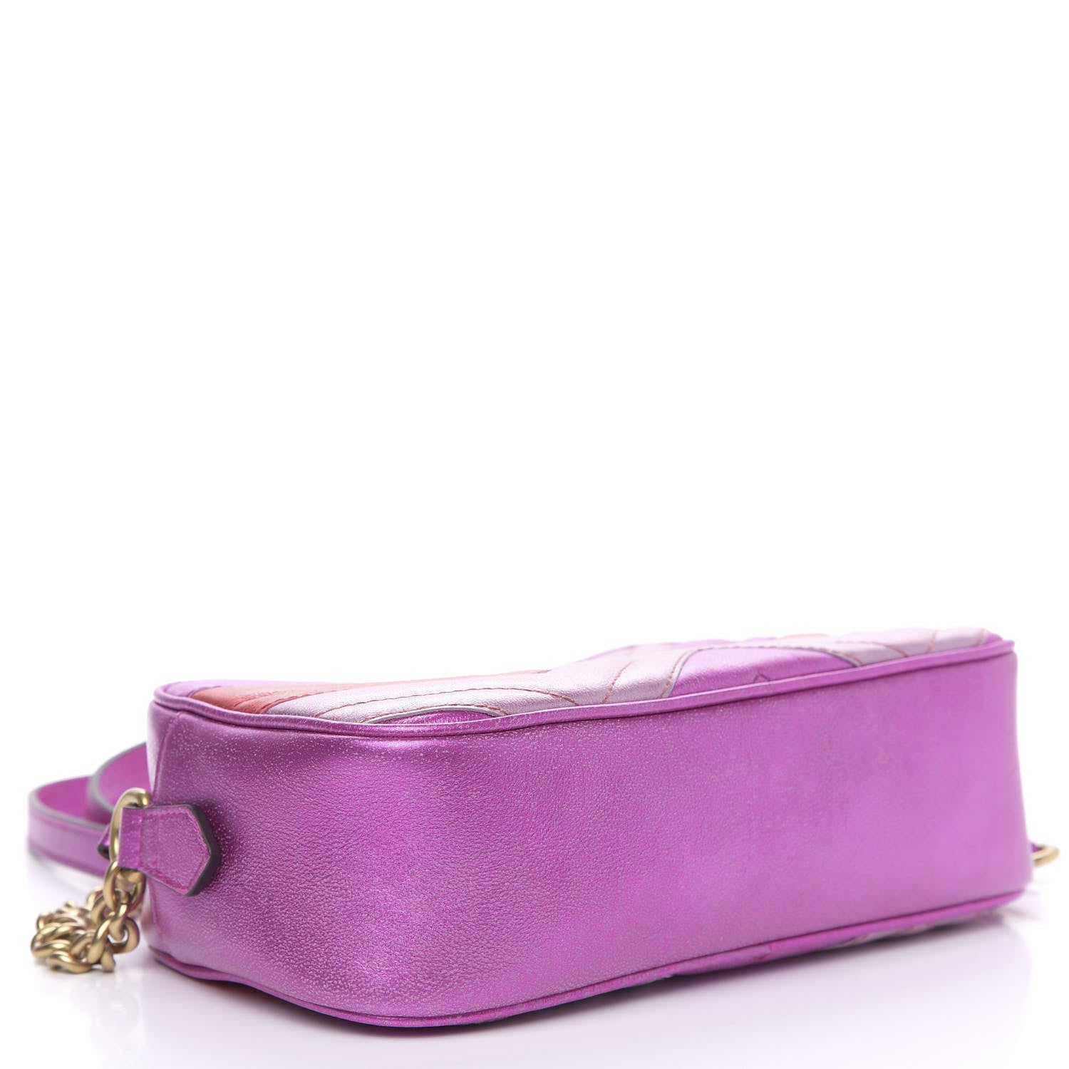 Gucci Laminated Nappa Matelasse Small GG Marmont Chain Shoulder Bag Fuxia Rosso Rosa 4 of 10