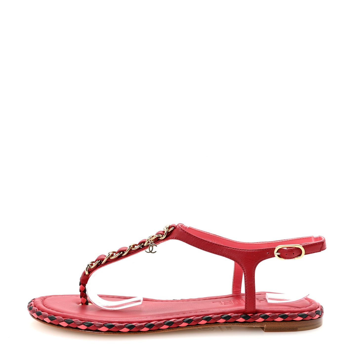 Lambskin Braided CC Logo Thong Sandals 38 Red