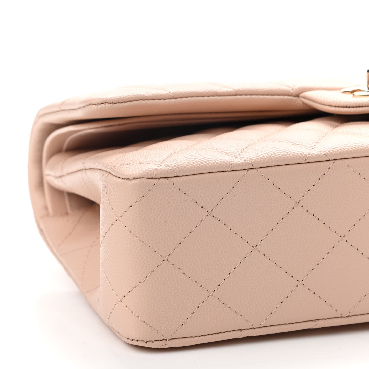 Caviar Quilted Medium Double Flap Light Beige