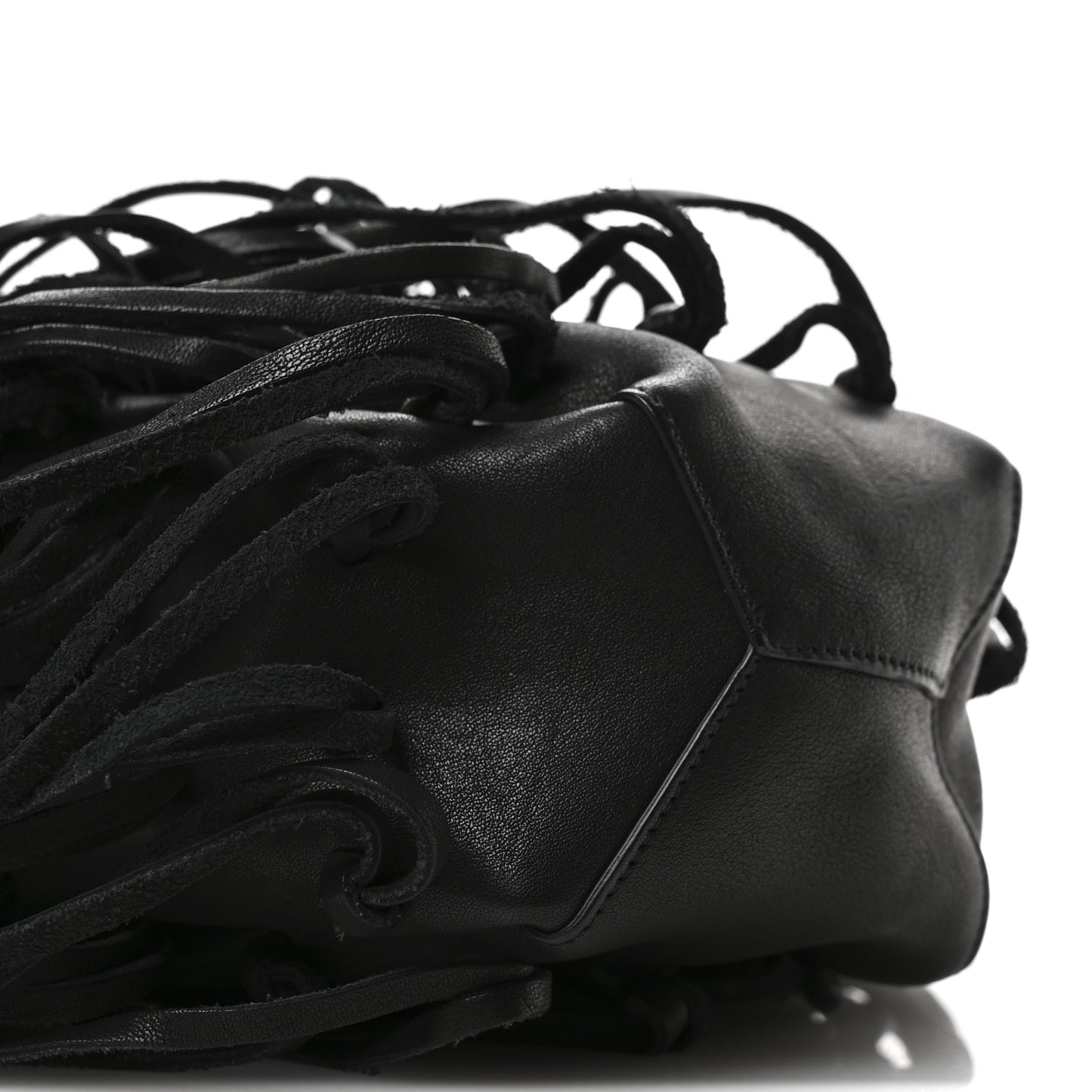 Calfskin Fringe Monogram Mini Bourse Bucket Bag Black