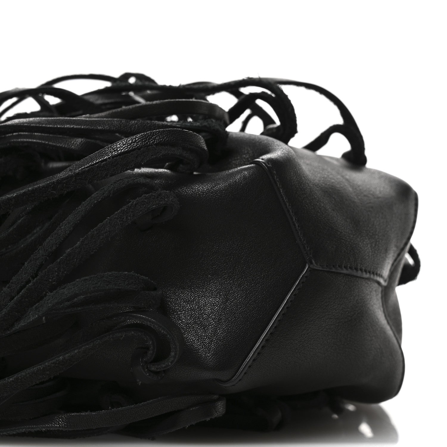 Saint Laurent Calfskin Fringe Monogram Mini Bourse Bucket Bag Black 9 of 10