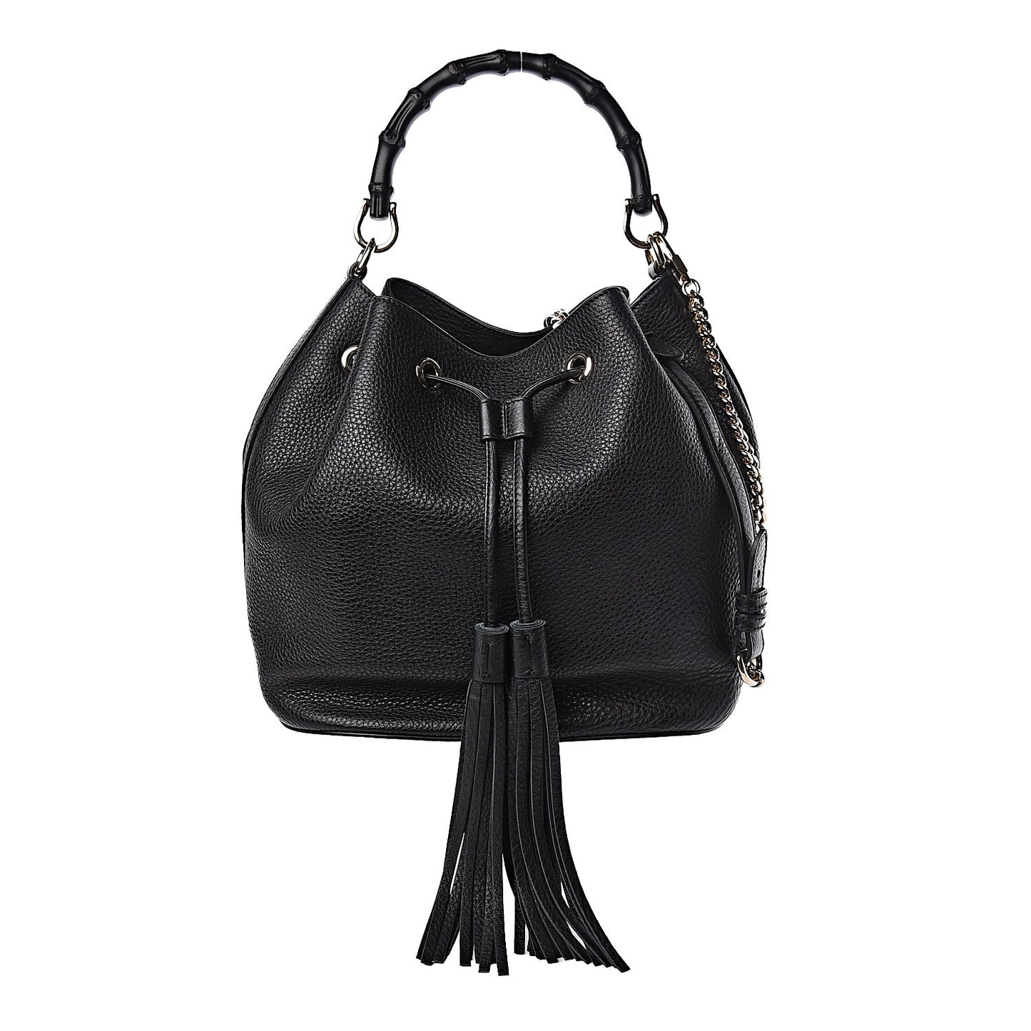 Pebbled Calfskin Miss Bamboo Bucket Bag Black