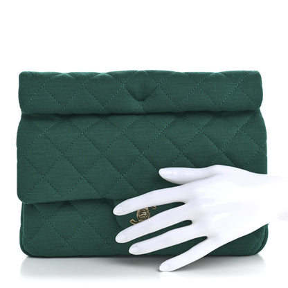 Chanel Wool Jersey Quilted Flap Clutch Green 2 of 7