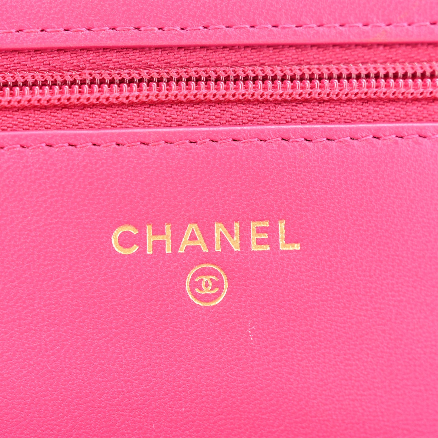 Lambskin Quilted Studded CC Wallet On Chain WOC Dark Pink