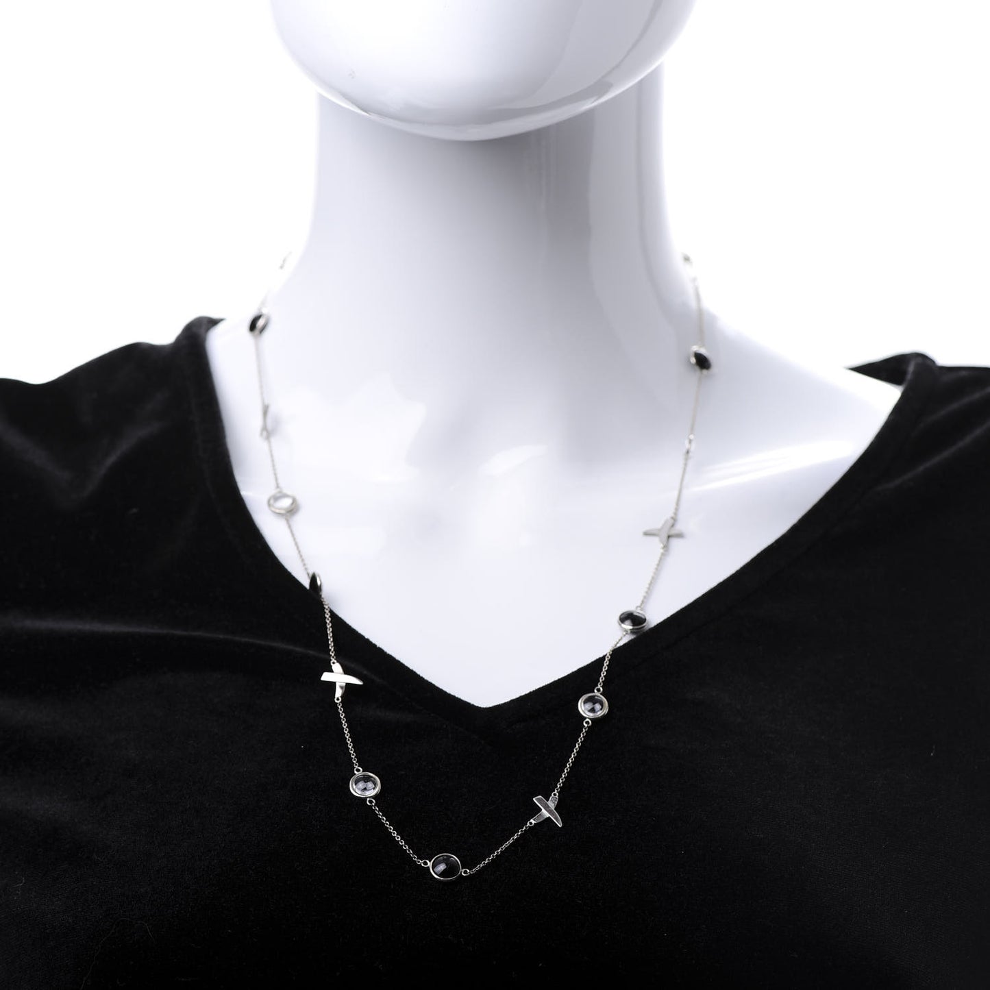 Sterling Silver Rock Crystal Black Onyx Paloma Picasso X Necklace