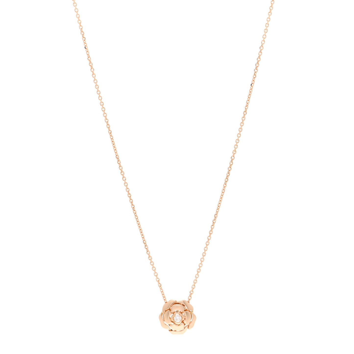 18K Rose Gold Diamond Extrait de Camelia Pendant Necklace