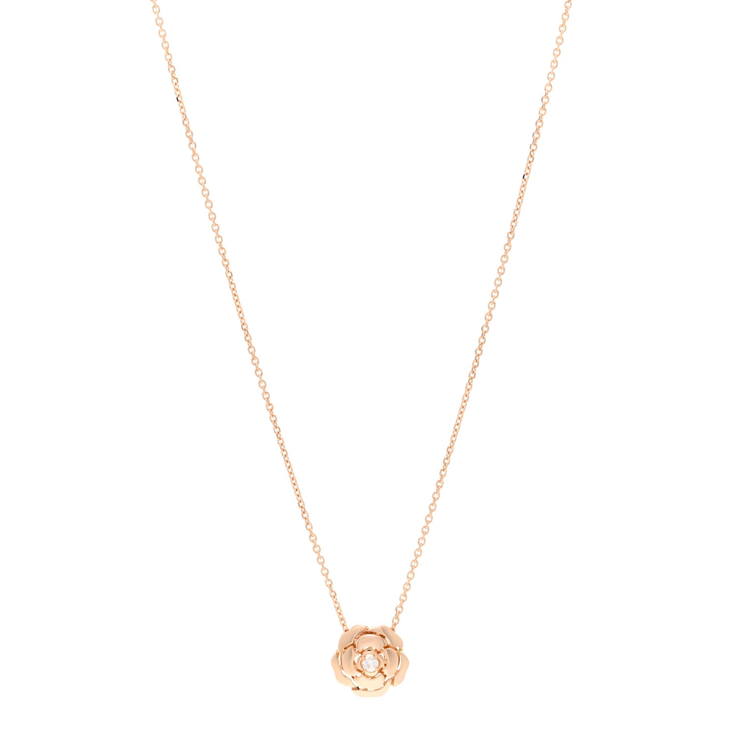 Chanel 18K Rose Gold Diamond Extrait de Camelia Pendant Necklace 1 of 4