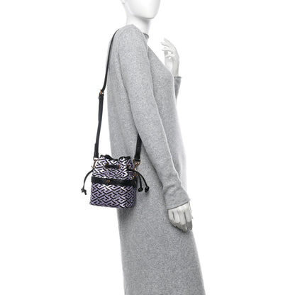 Versace Coated Canvas La Greca Glitter Print Mini Bucket Bag Orchid Black 2 of 9