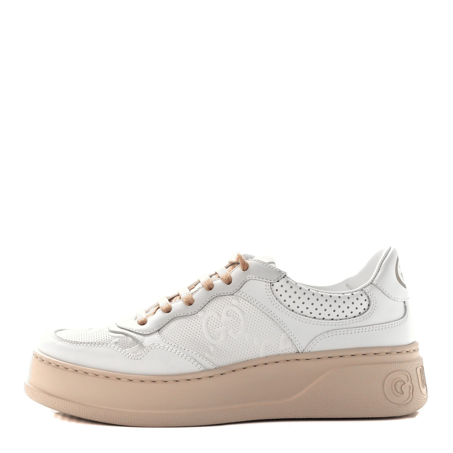 Calfskin GG Tennis Embossed Womens Platform 55mm Sneakers 38.5 White