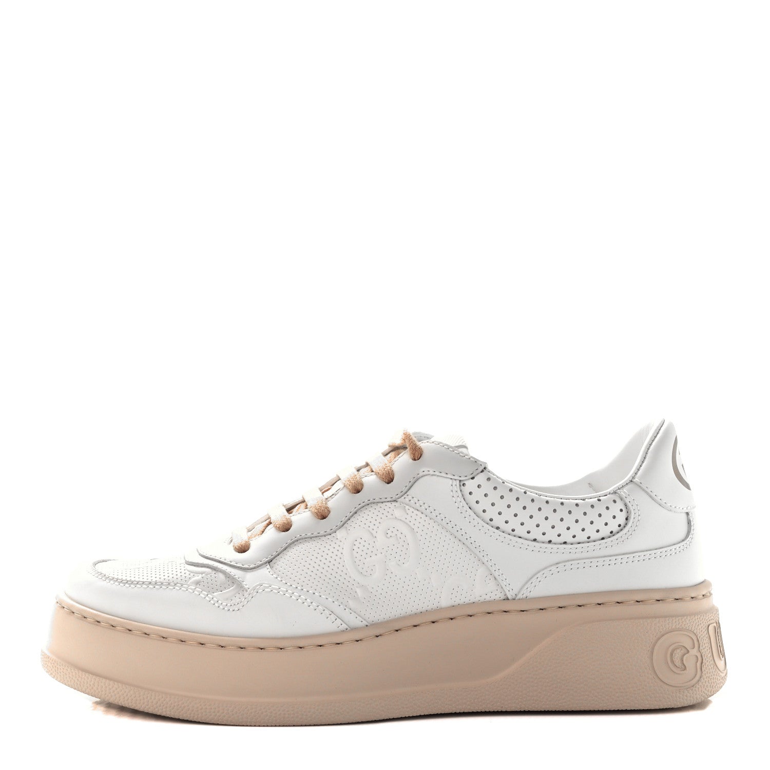 Gucci Calfskin GG Tennis Embossed Womens Platform 55mm Sneakers 38.5 White 1 of 12