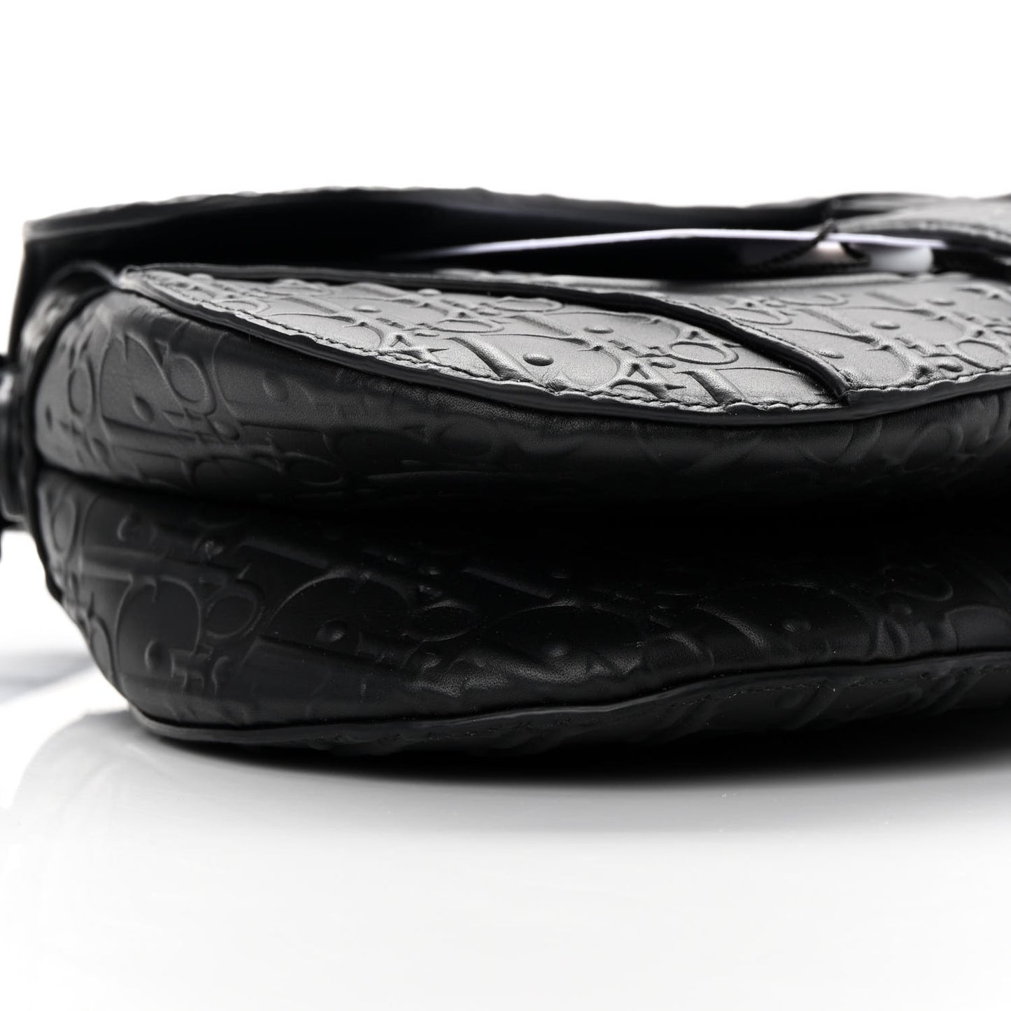 Calfskin Embossed Oblique Saddle Bag With Strap Black