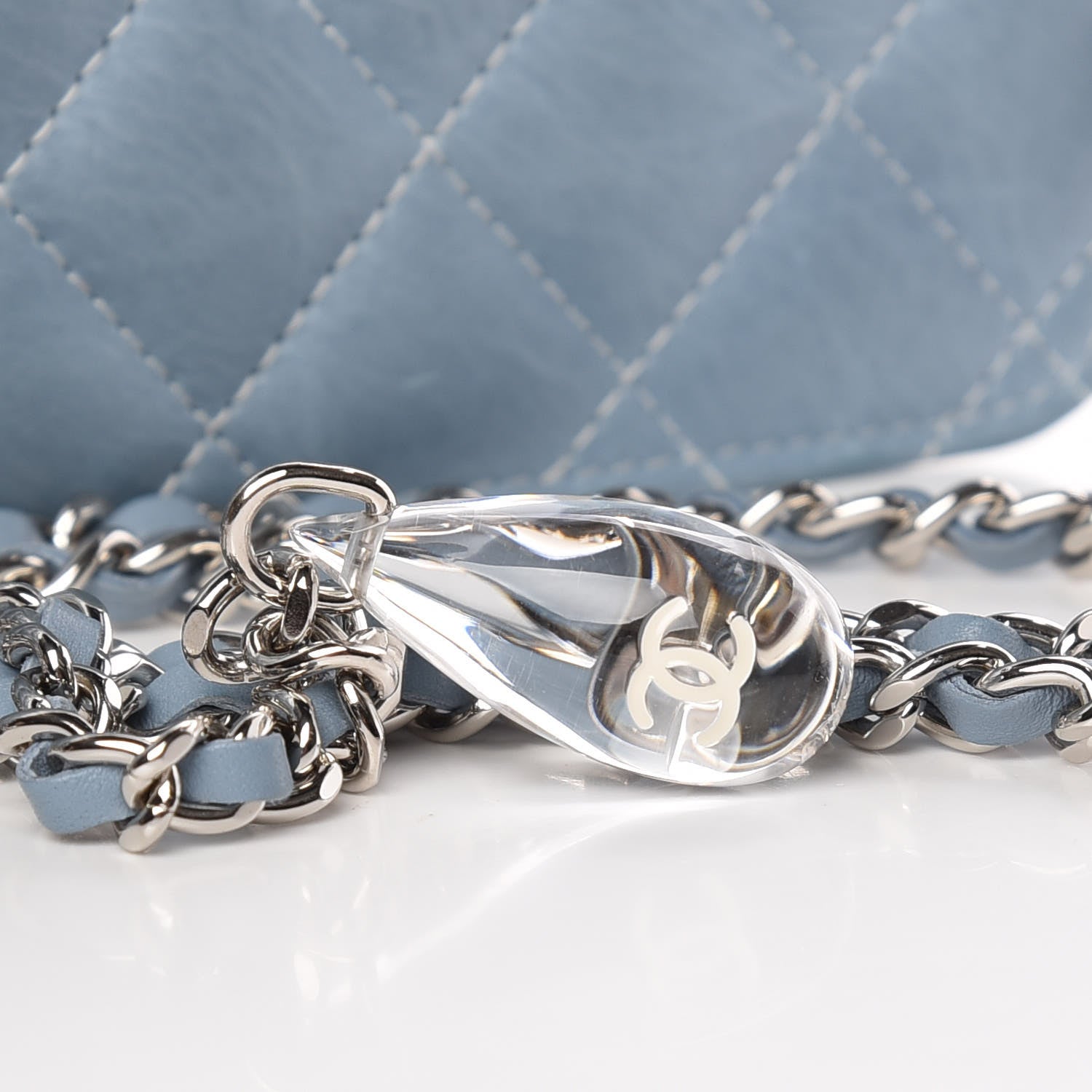 Chanel Faded Patent Calfskin Quilted Wallet on Chain Blue 8 of 9