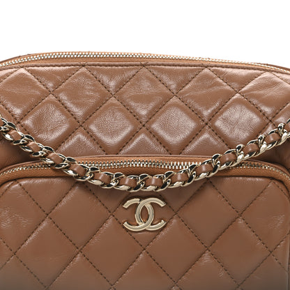 Chanel Shiny Crumpled Lambskin Quilted Medium Preppy Pocket Camera Case Brown 8 of 10