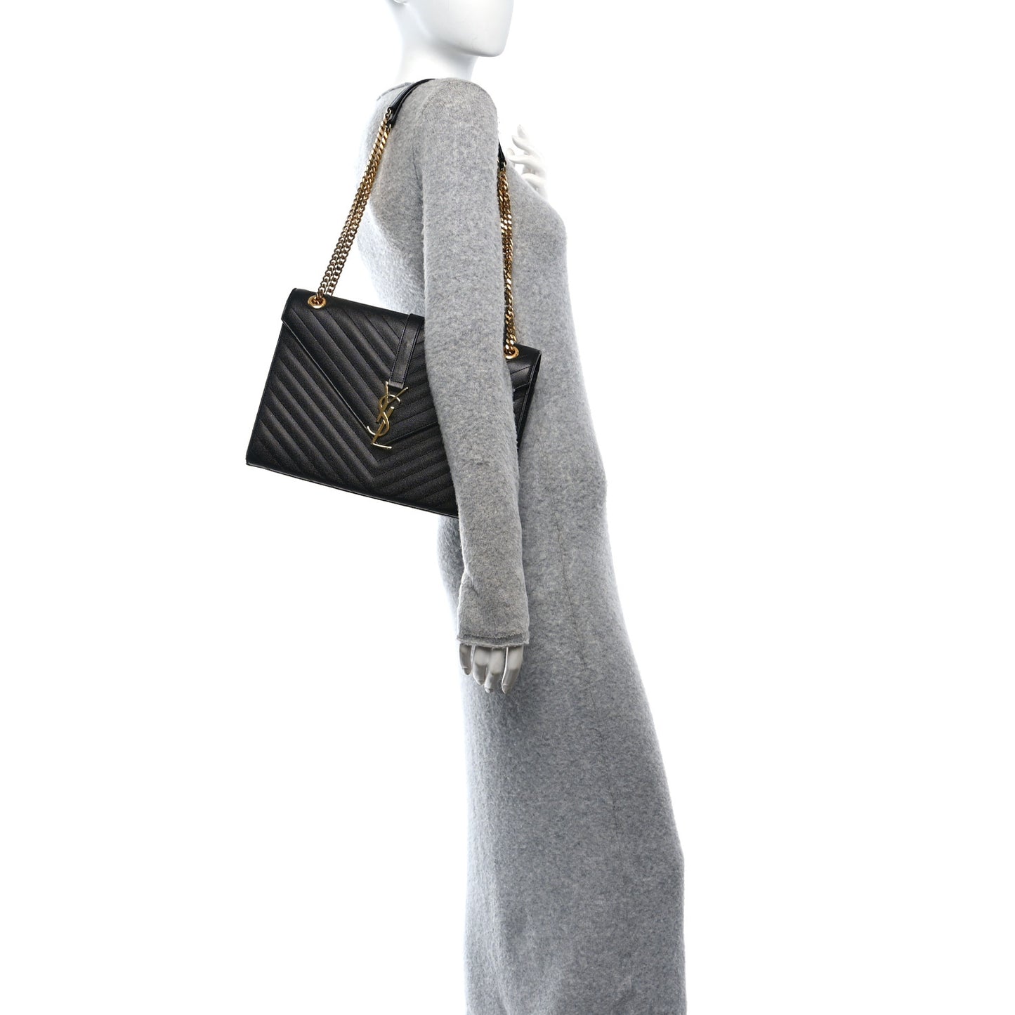 Grain De Poudre Matelasse Chevron Large Monogram Satchel Black