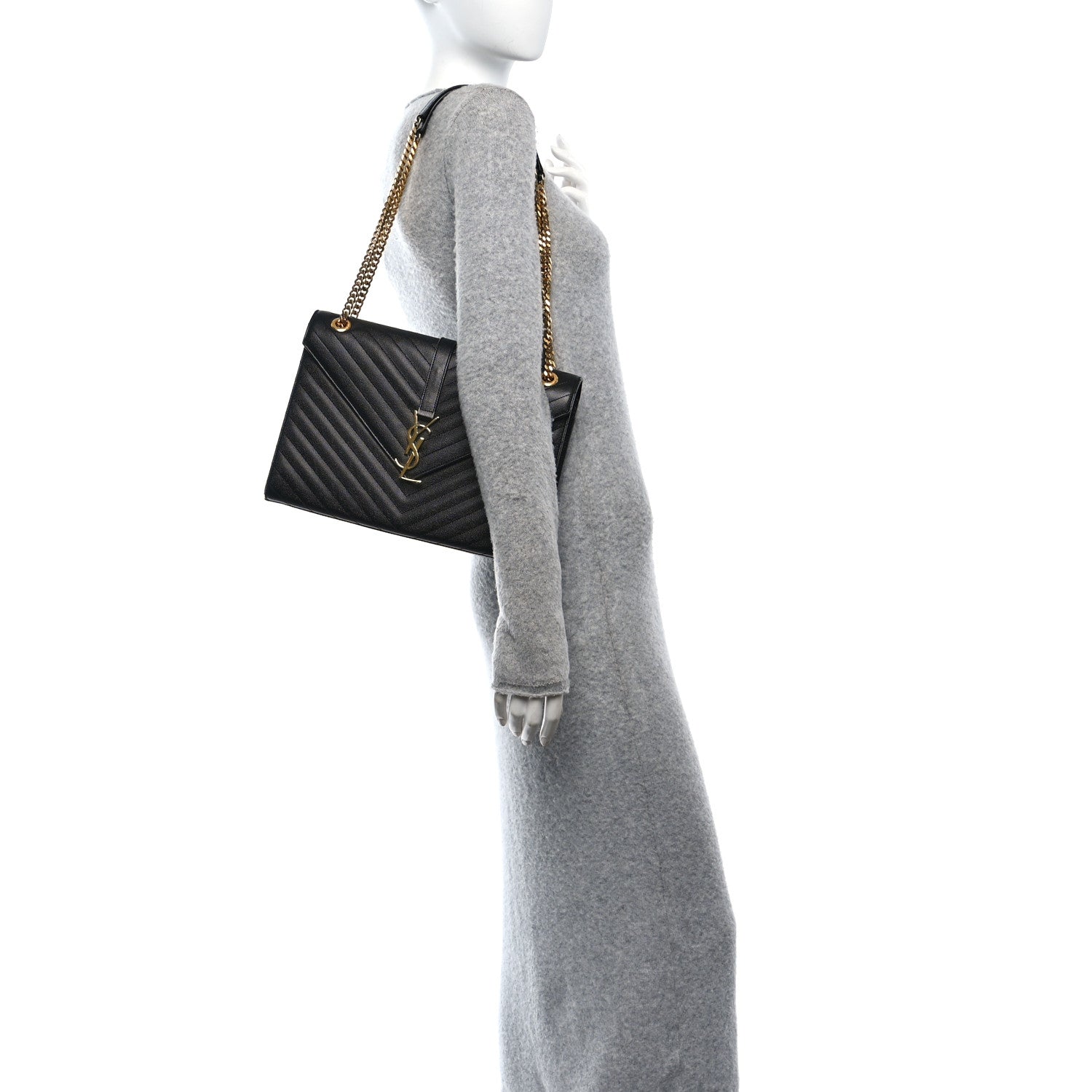 Saint Laurent Grain De Poudre Matelasse Chevron Large Monogram Satchel Black 2 of 10