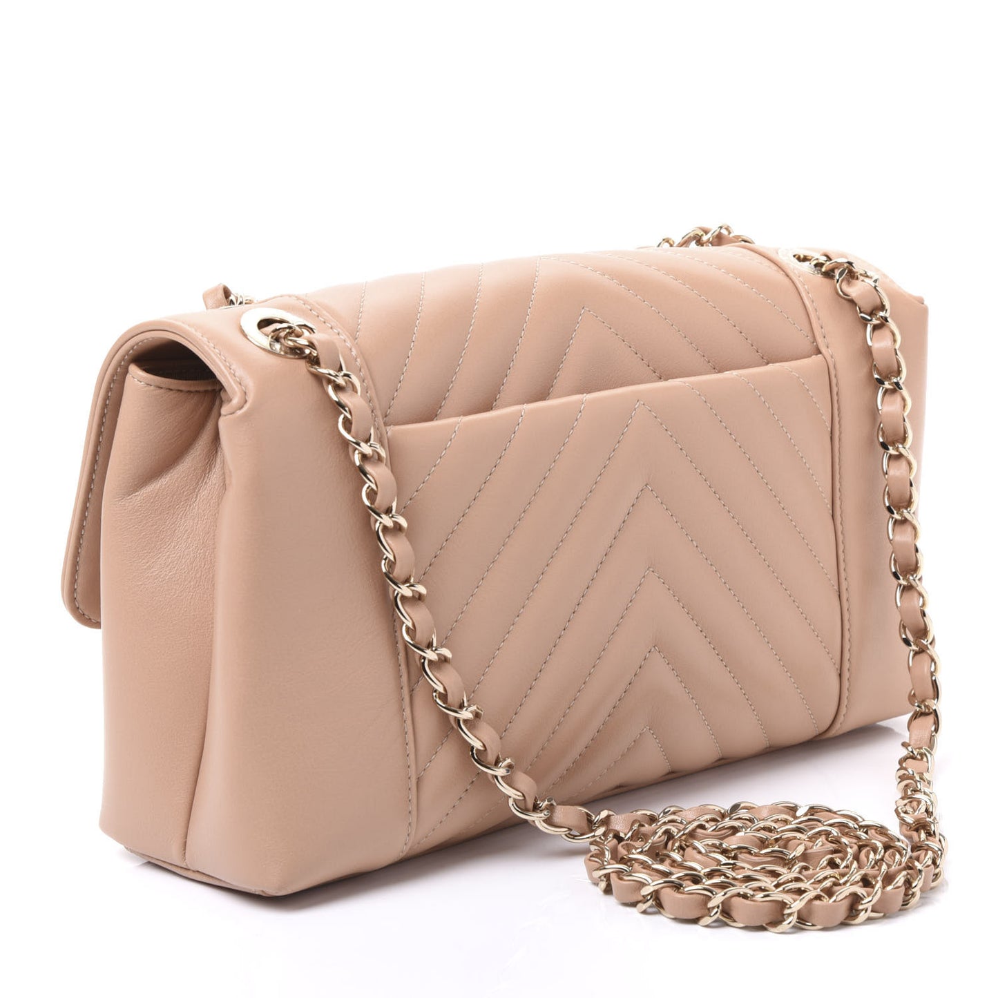 Calfskin Quilted Medium Daily Chevron Flap Beige