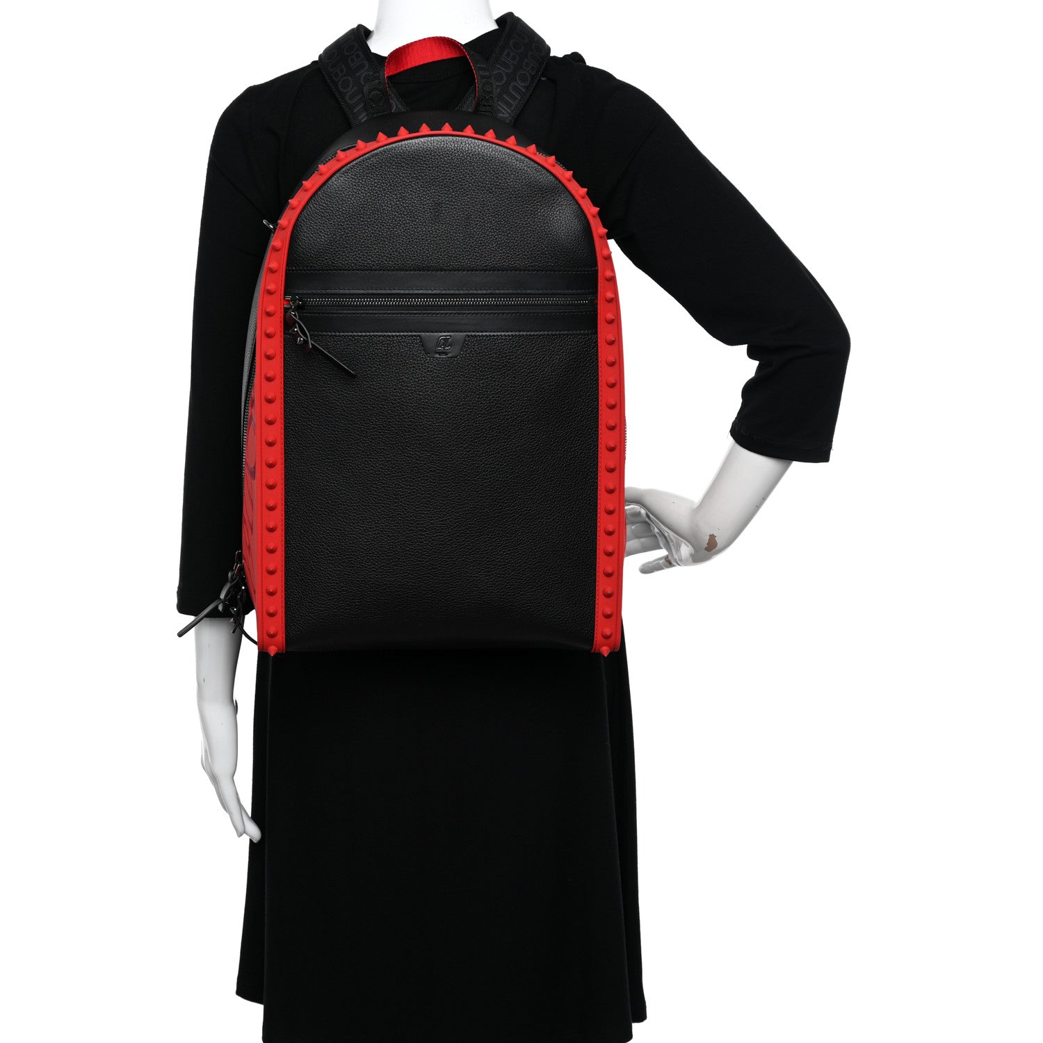 Christian Louboutin Calfskin Nylon Backparis Spiked Backpack Black 2 of 10