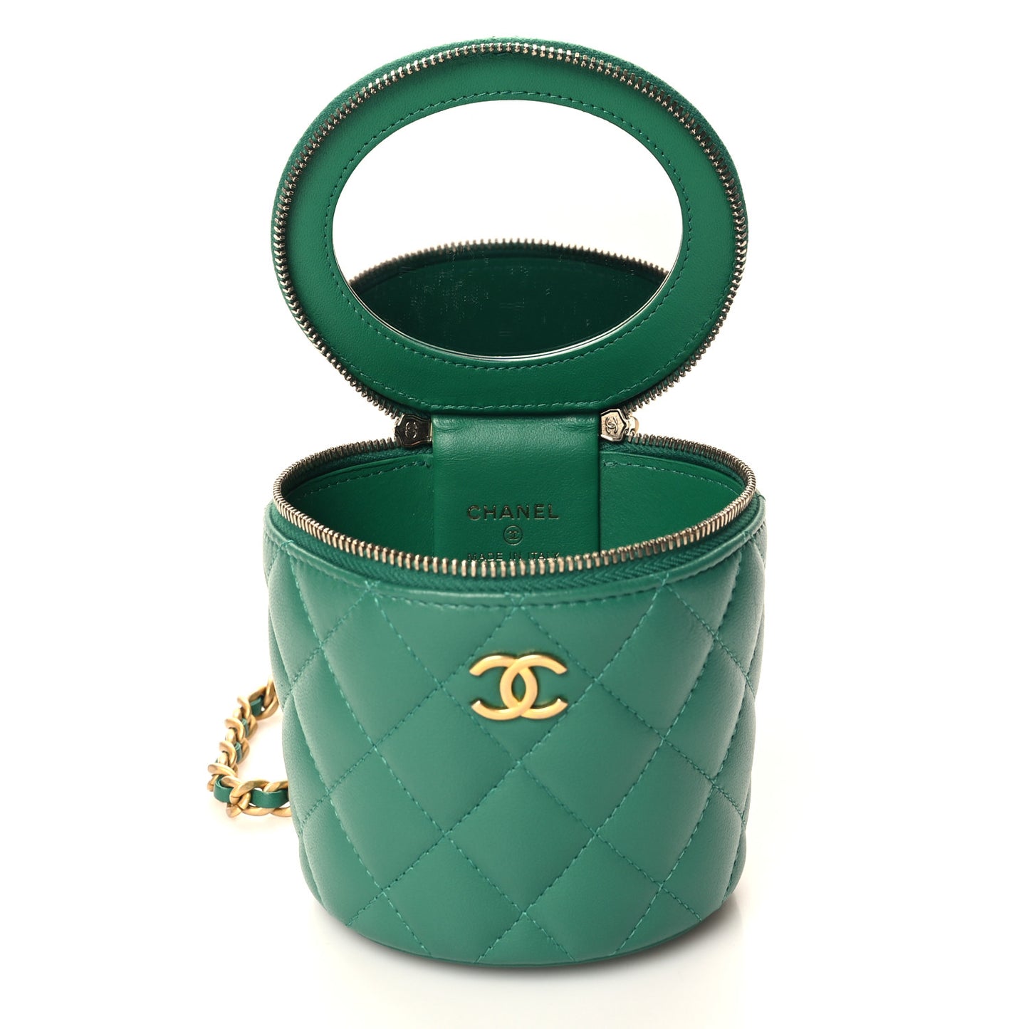 Lambskin Quilted Afternoon Tea Top Handle Vanity Case With Chain Green