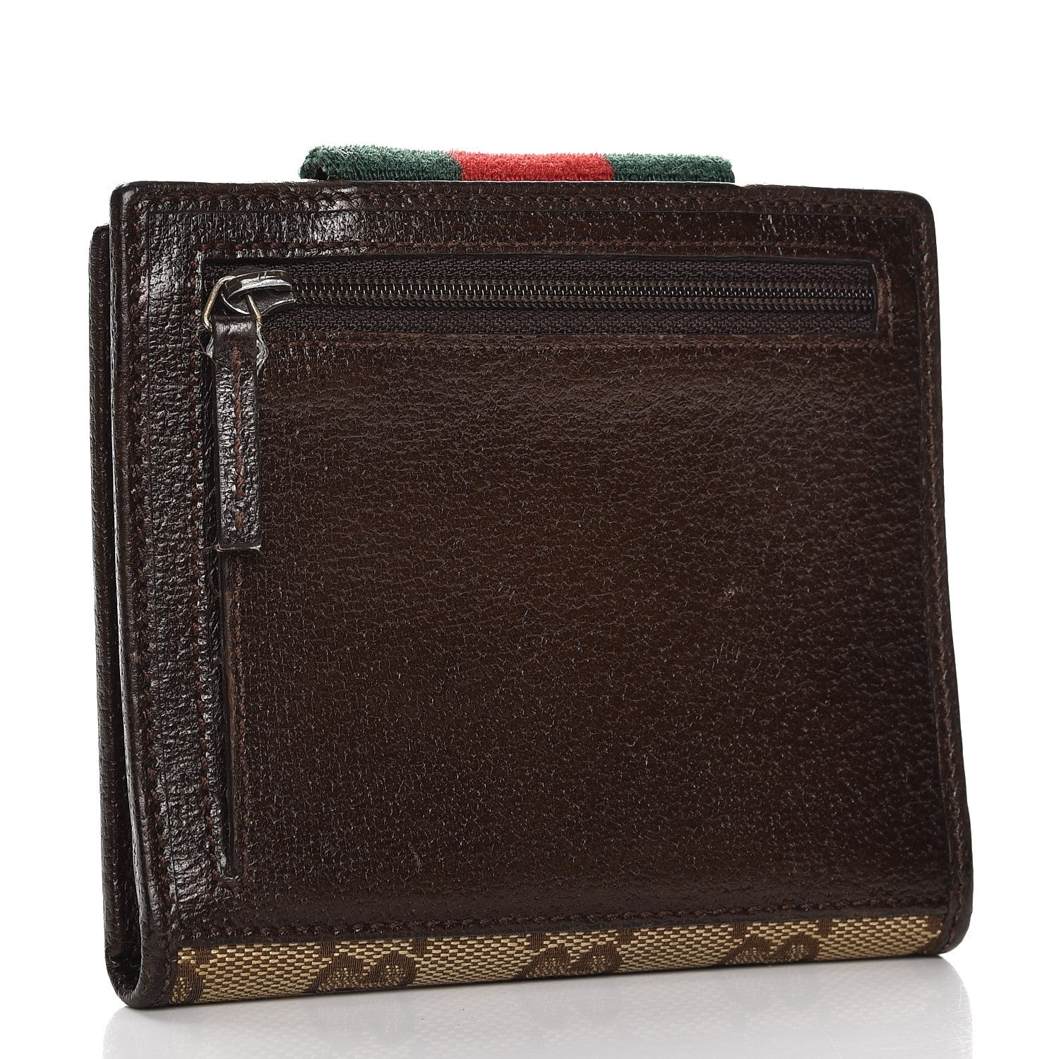 Gucci Monogram Ladies Web French Flap Wallet Dark Brown 3 of 7