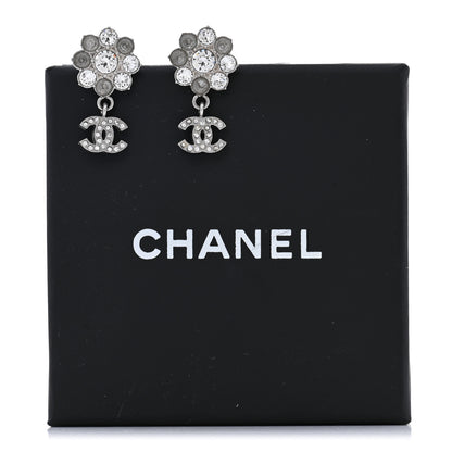 Chanel Crystal CC Flower Dangle Earrings Silver Light Grey 6 of 6