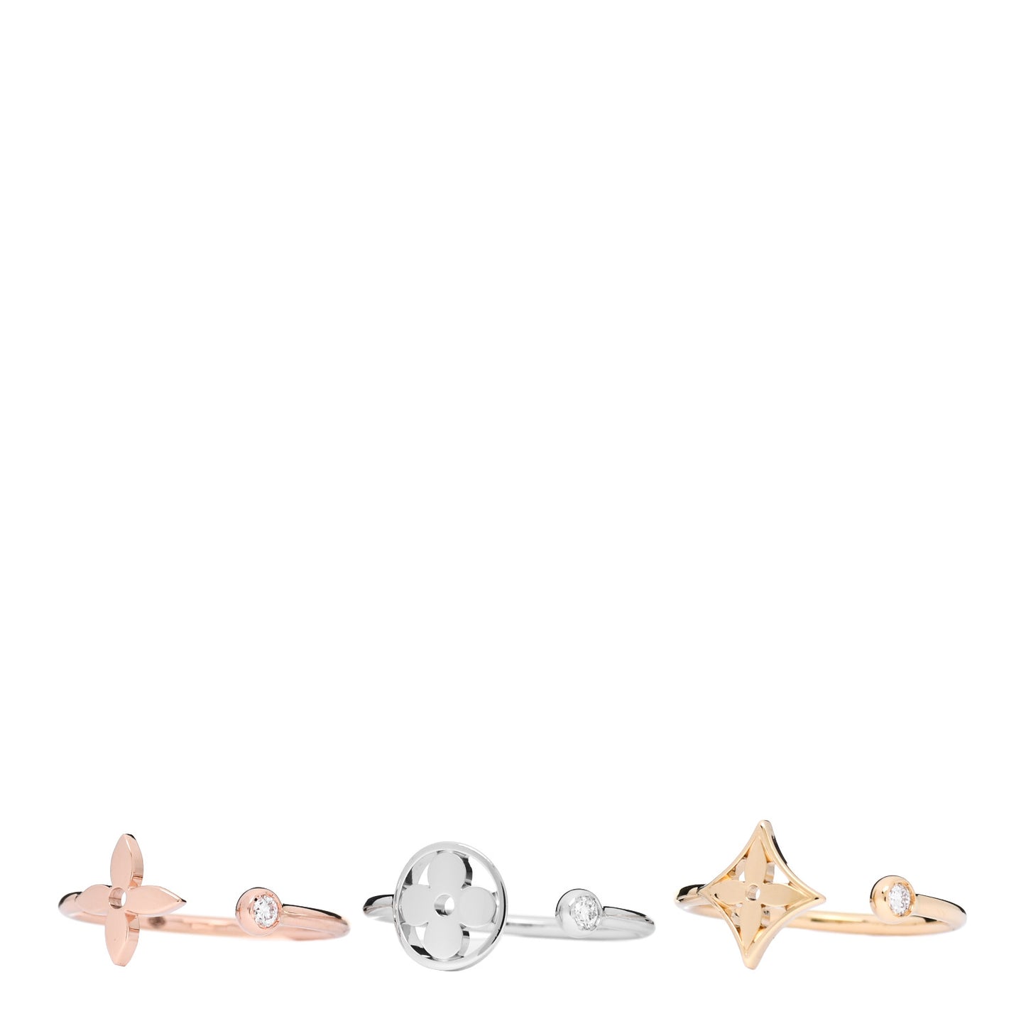 18K Yellow Pink White Gold Diamond Idylle Blossom Ring 3 Set 54 6.75