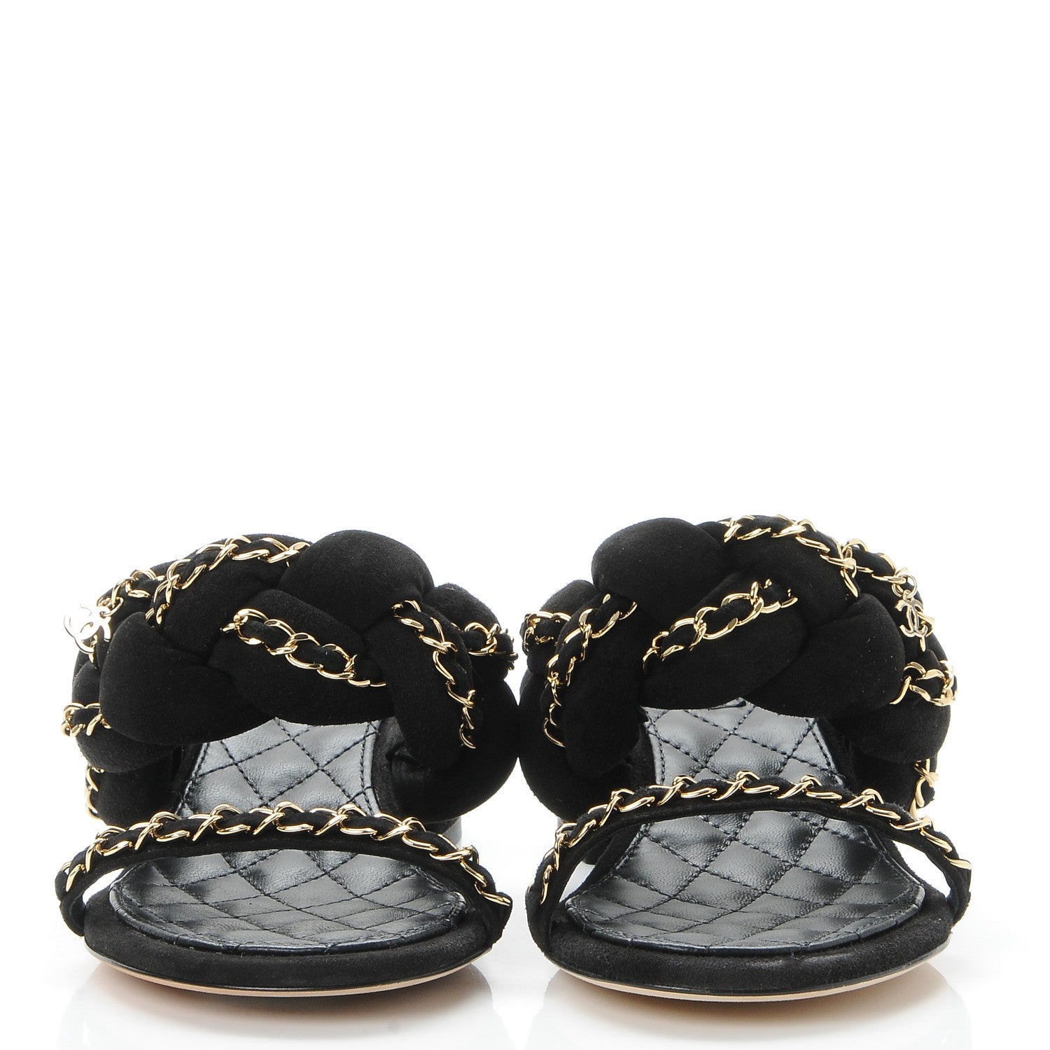 Chanel Kid Suede Chain Braided Sandals 36 Black 2 of 9