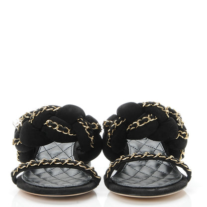 Chanel Kid Suede Chain Braided Sandals 36 Black 2 of 9