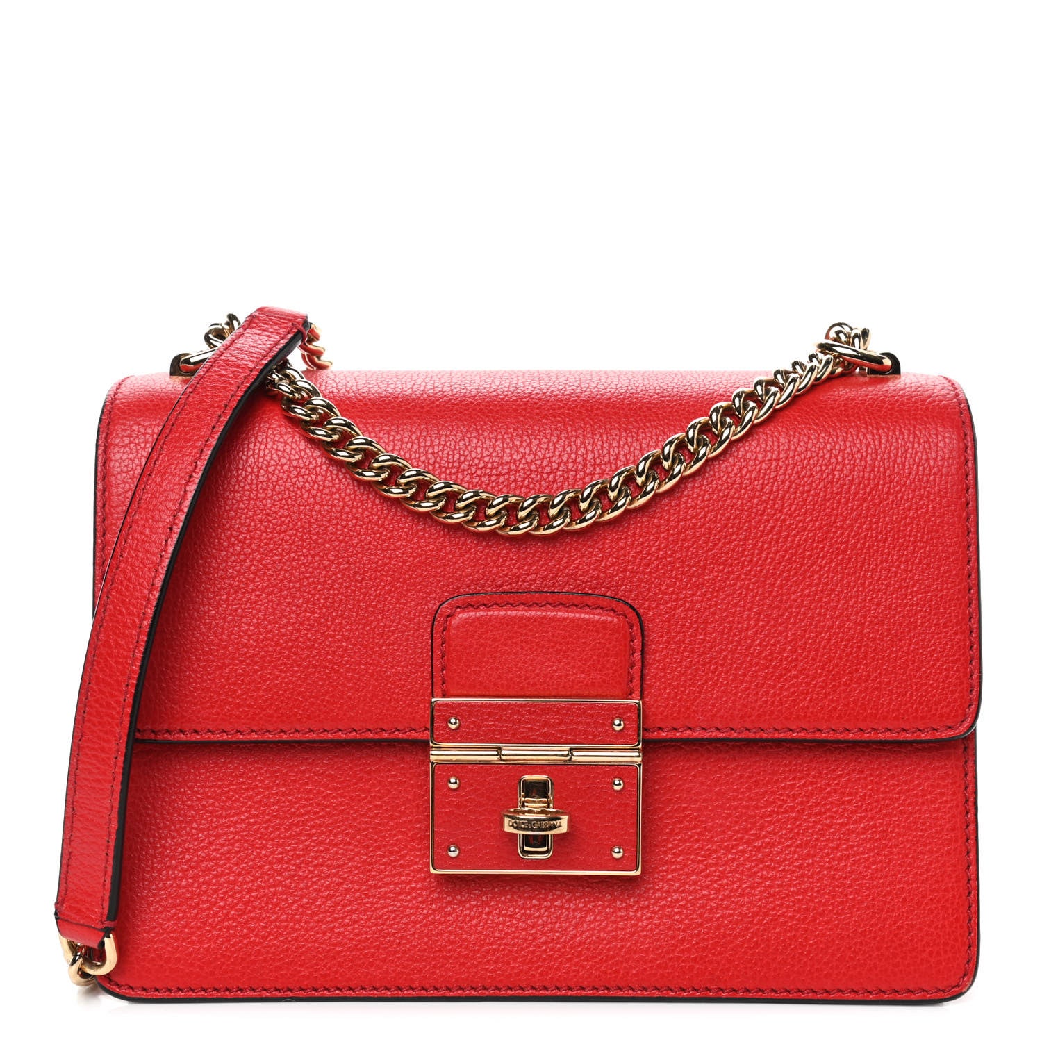 Dolce & Gabbana Grained Calfskin Rosalia Shoulder Bag Red 1 of 4