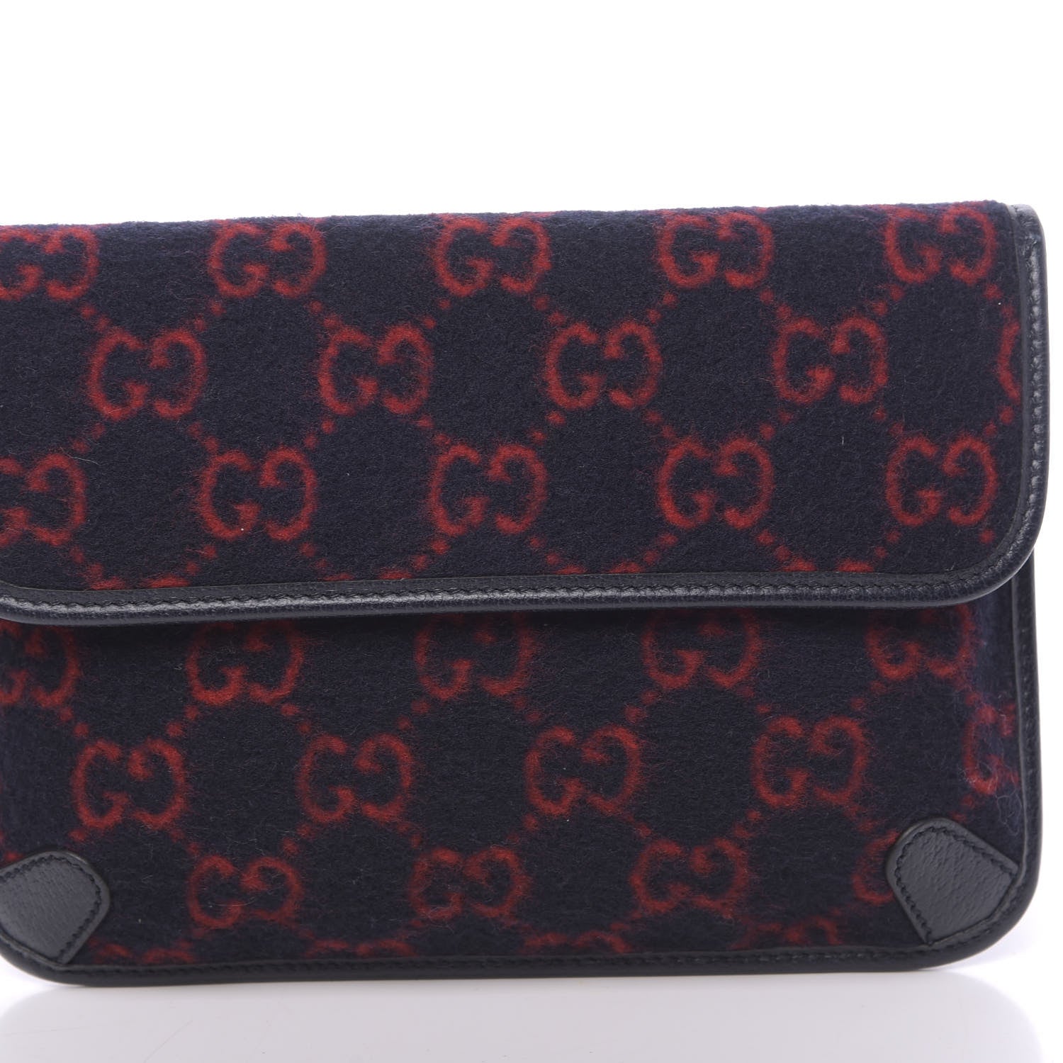 Gucci Covered Wool GG Monogram Slim Belt Bag Navy Red 10 of 12