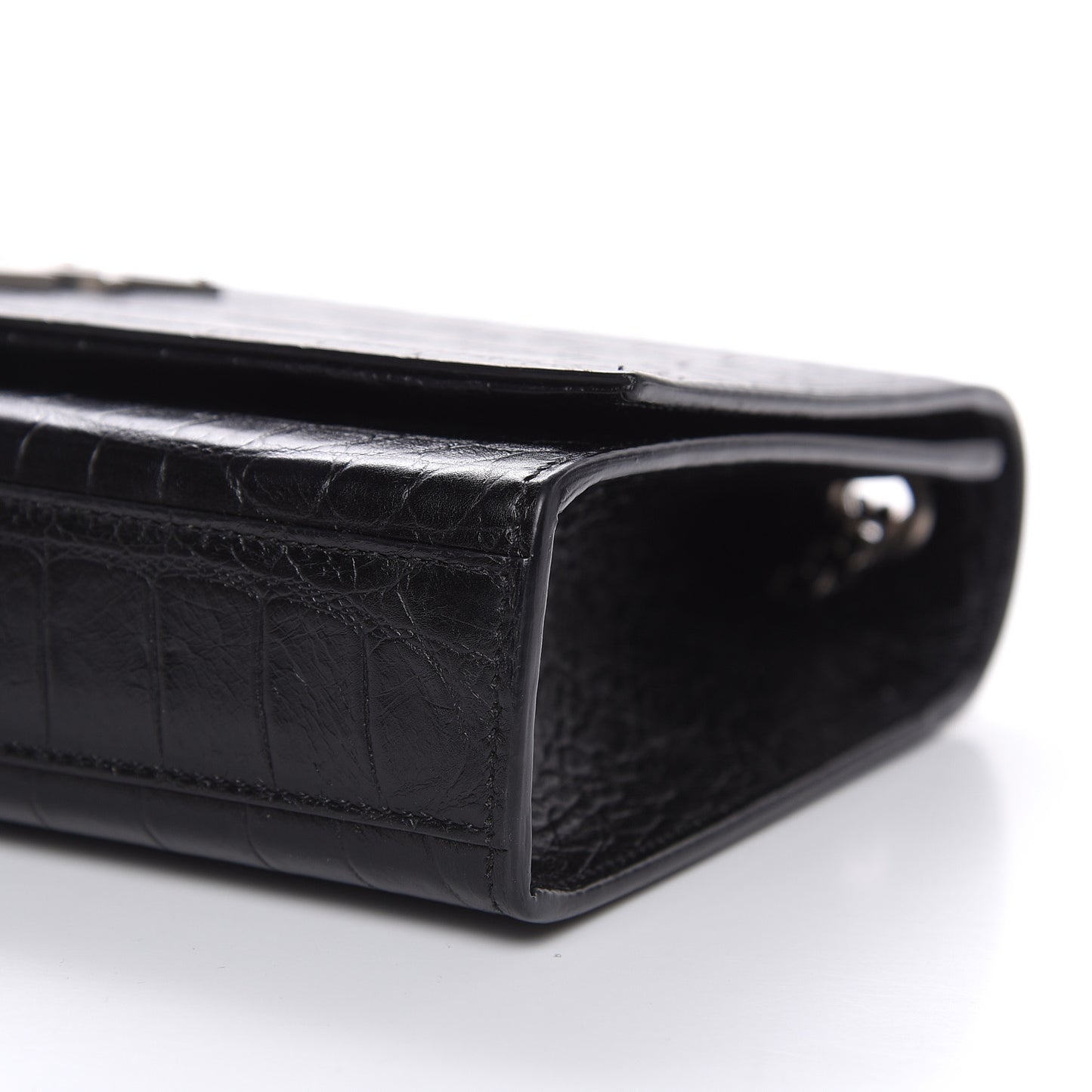 Calfskin Crocodile Embossed Medium Classic Monogram Kate Tassel Satchel Black