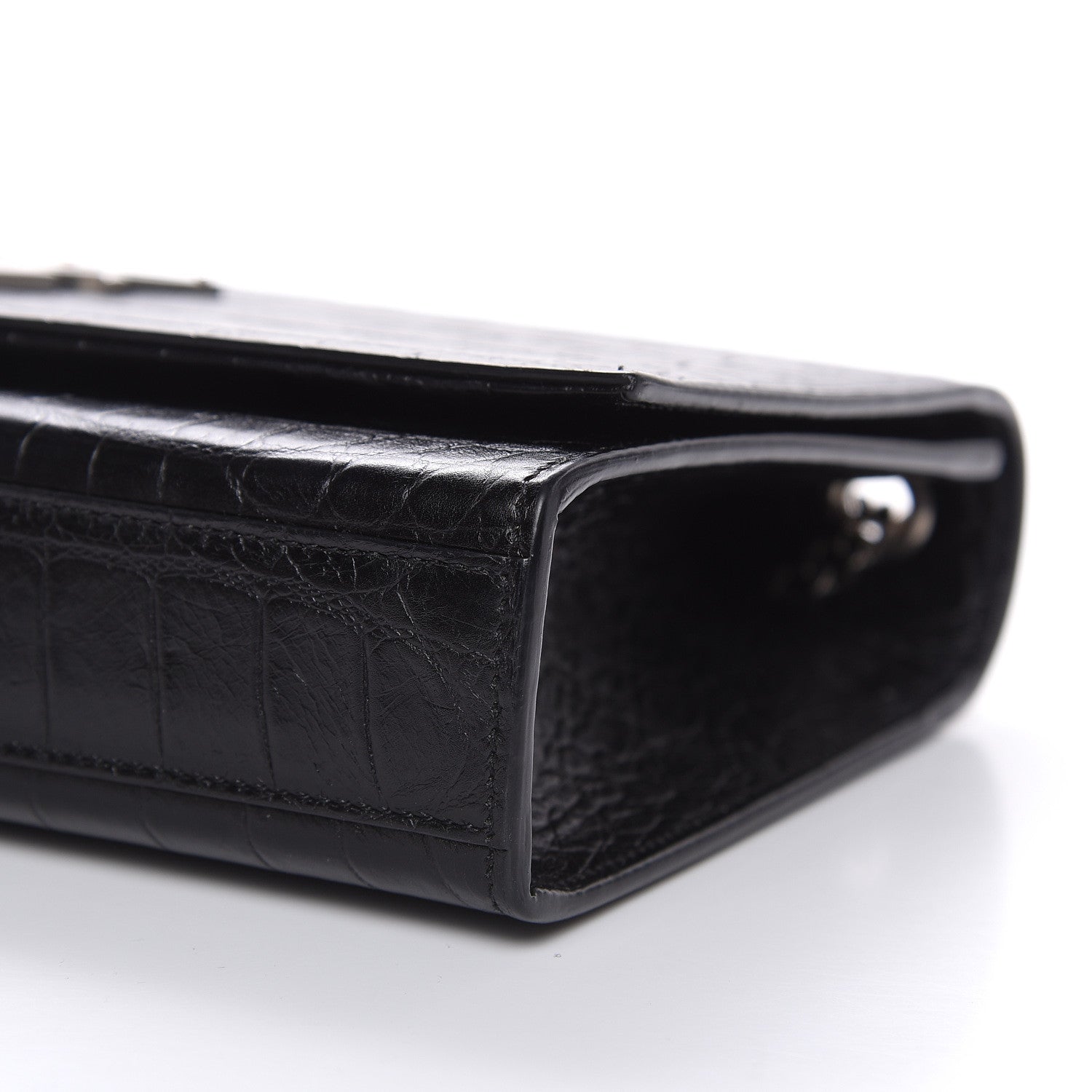 Saint Laurent Calfskin Crocodile Embossed Medium Classic Monogram Kate Tassel Satchel Black 9 of 9