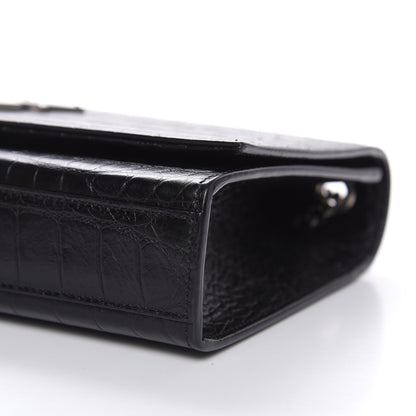 Saint Laurent Calfskin Crocodile Embossed Medium Classic Monogram Kate Tassel Satchel Black 9 of 9