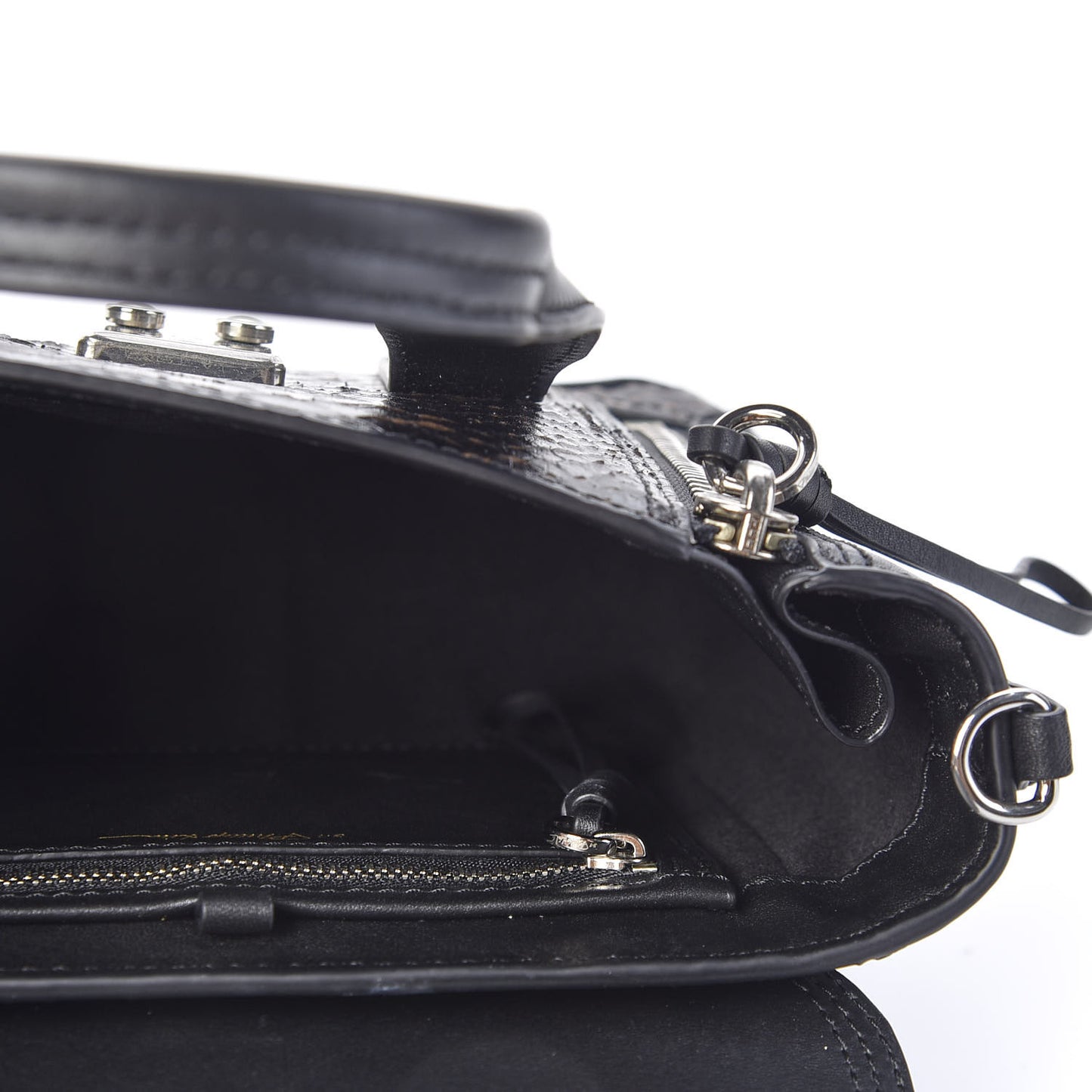 3.1 Python Calfskin Embossed Mini Pashli Satchel Black Nude