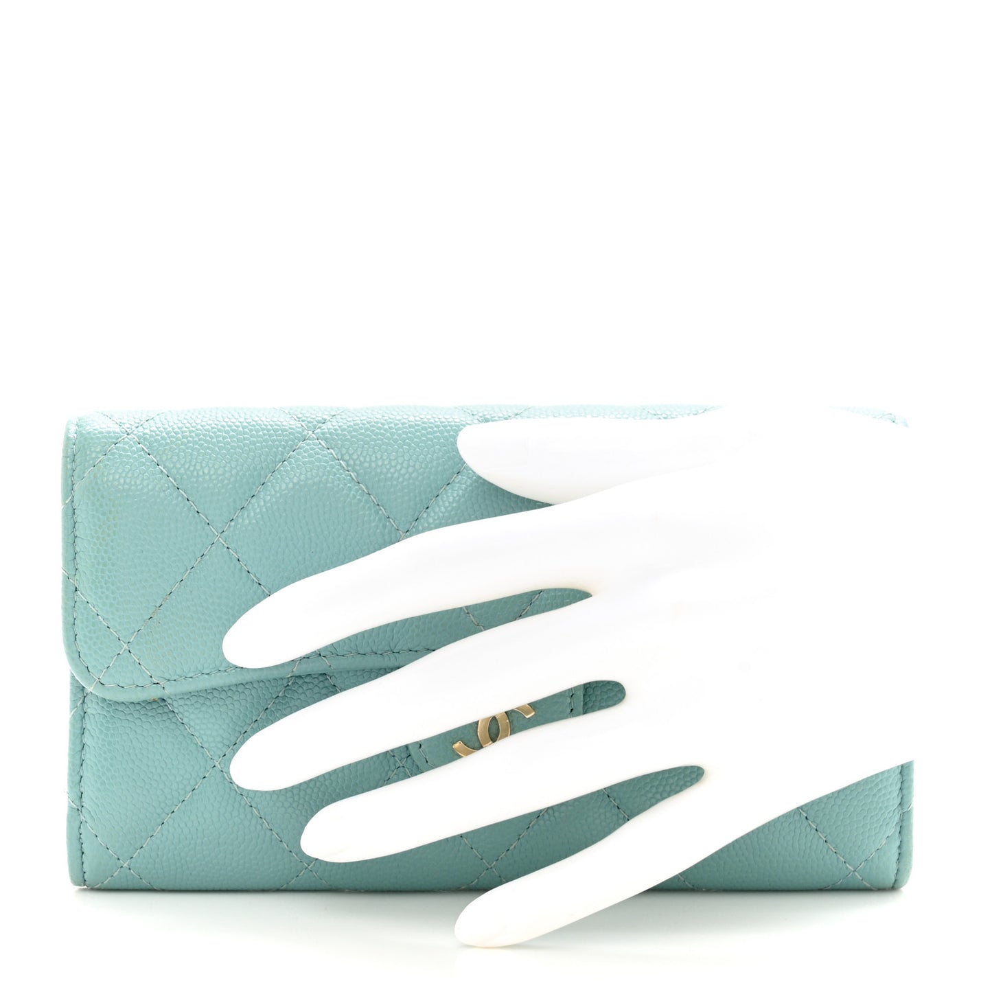 Caviar Quilted Medium Gusset Flap Wallet Light Blue