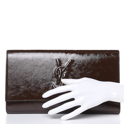 Saint Laurent Textured Patent Calfskin Large Belle De Jour Clutch Dark Brown 2 of 8