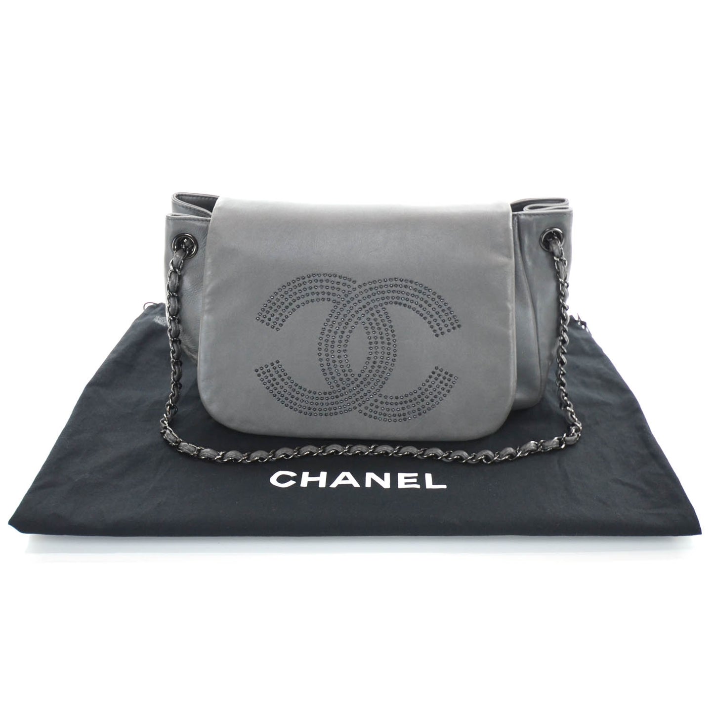 Lambskin Studded Flap Gray